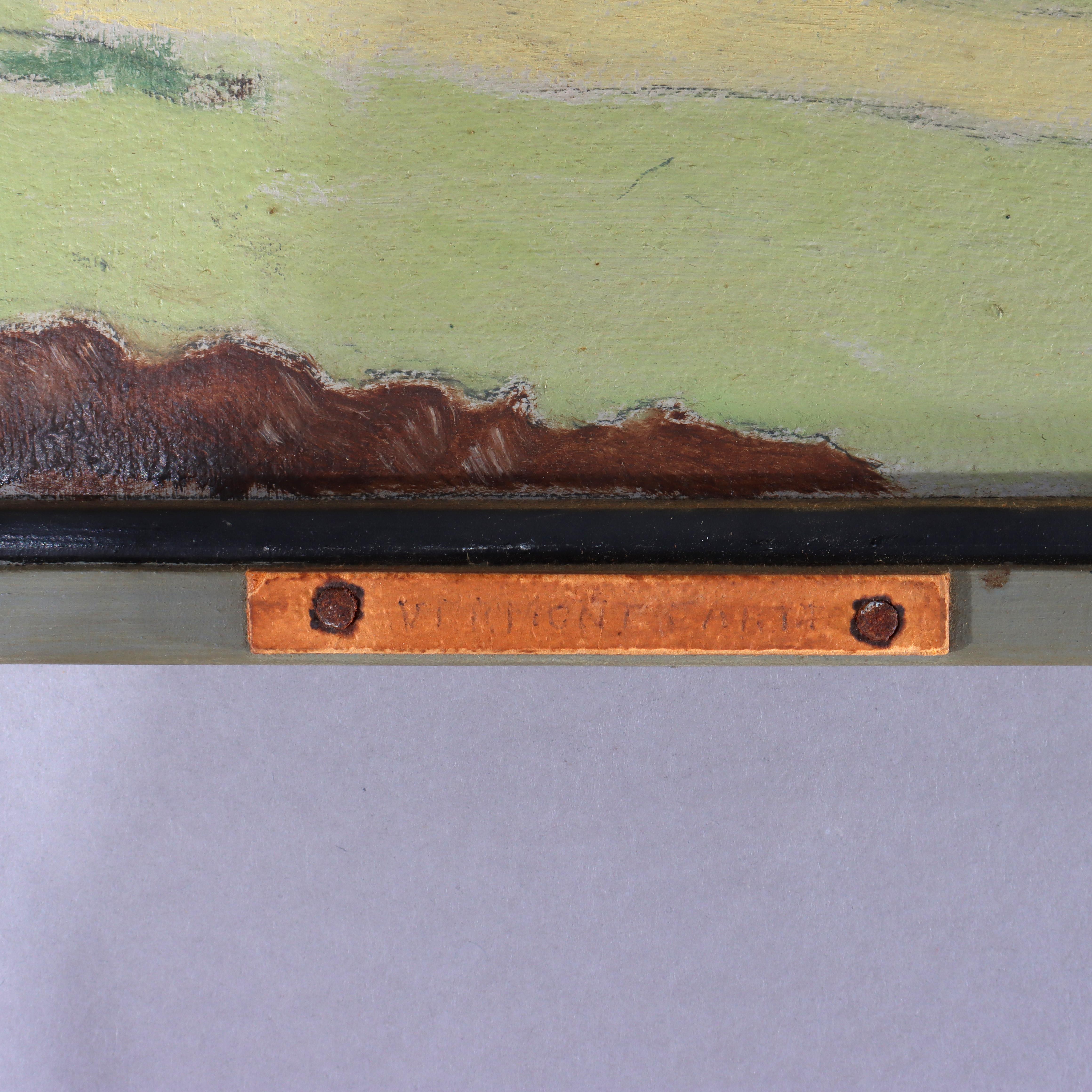 Antike Öl auf Karton Landschaft Gemälde eines Vermont Farm C1930 (Holz) im Angebot