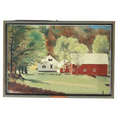 Antique Oil On Board Landscape Painting of a Vermont Farm C1930