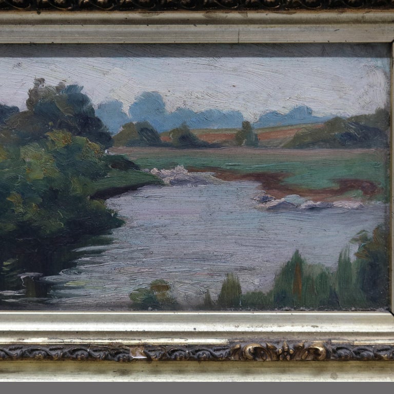 Antique Oil on Board Landscape Painting, Unsigned, 19th Century at 1stDibs