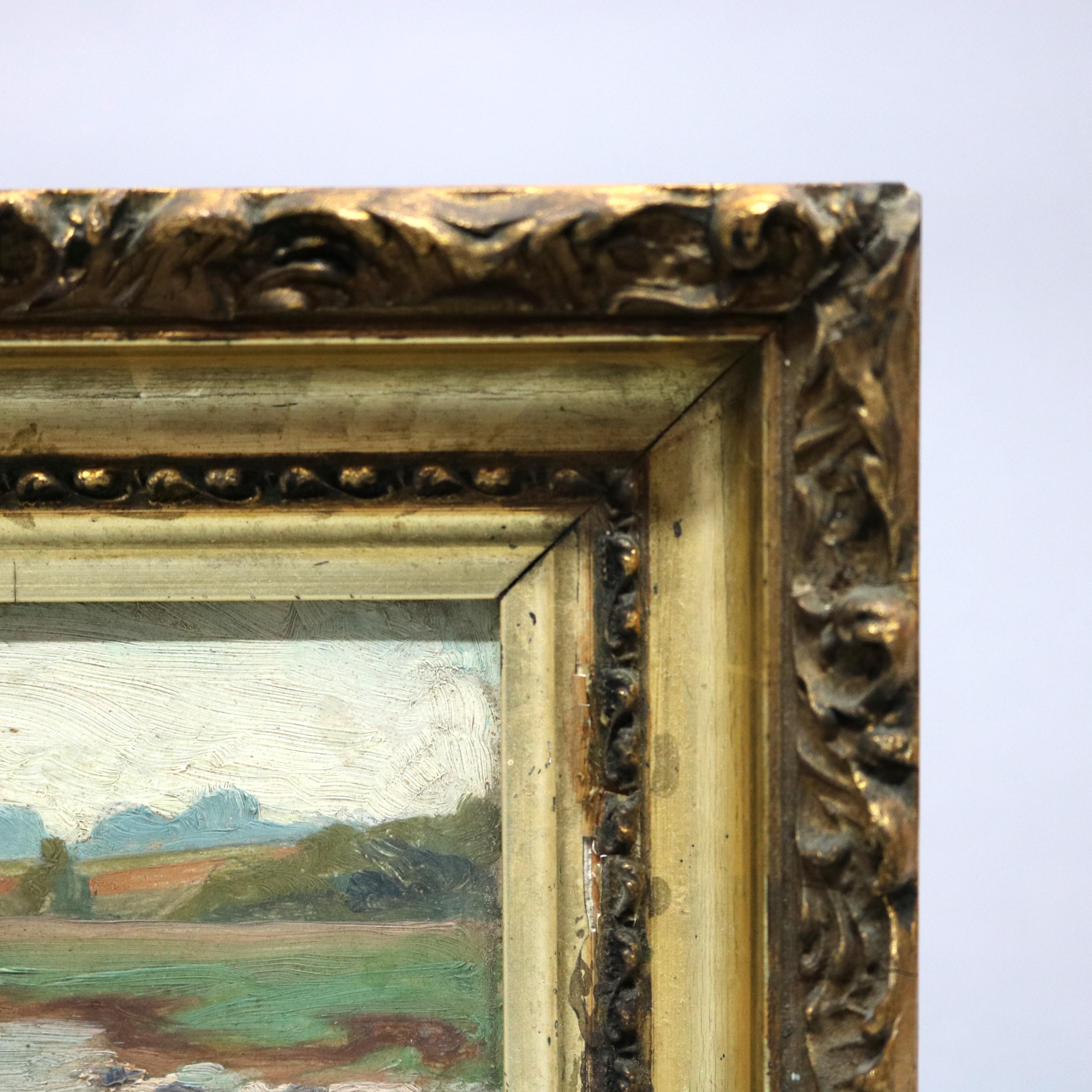 Antique Oil on Board Landscape Painting, Unsigned, 19th Century In Good Condition In Big Flats, NY