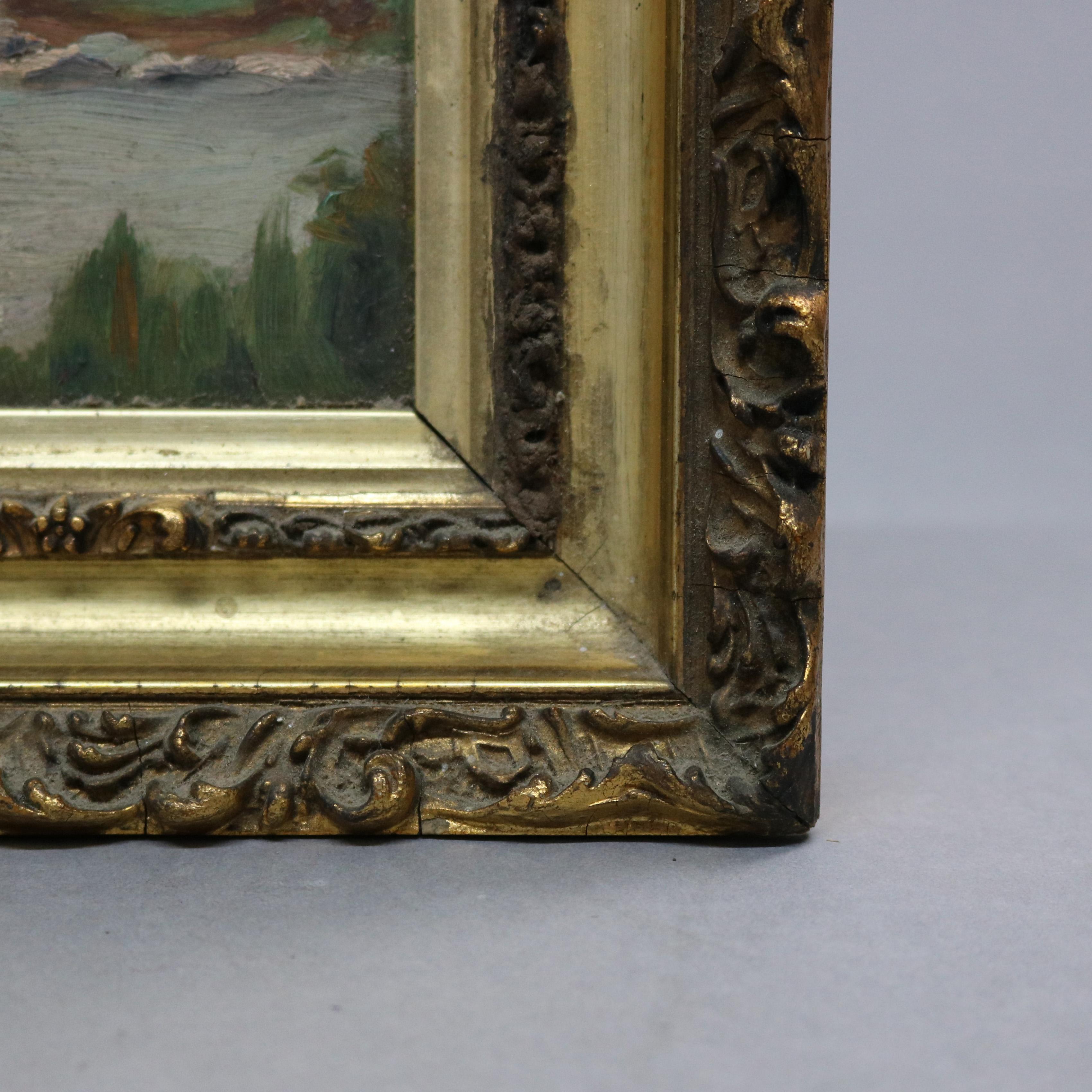 Antique Oil on Board Landscape Painting, Unsigned, 19th Century 1
