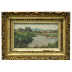 Antique Oil on Board Landscape Painting, Unsigned, 19th Century