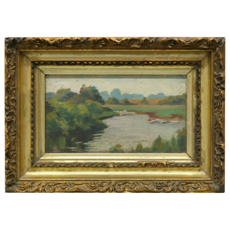 Antique Oil on Board Landscape Painting, Unsigned, 19th Century at 1stDibs