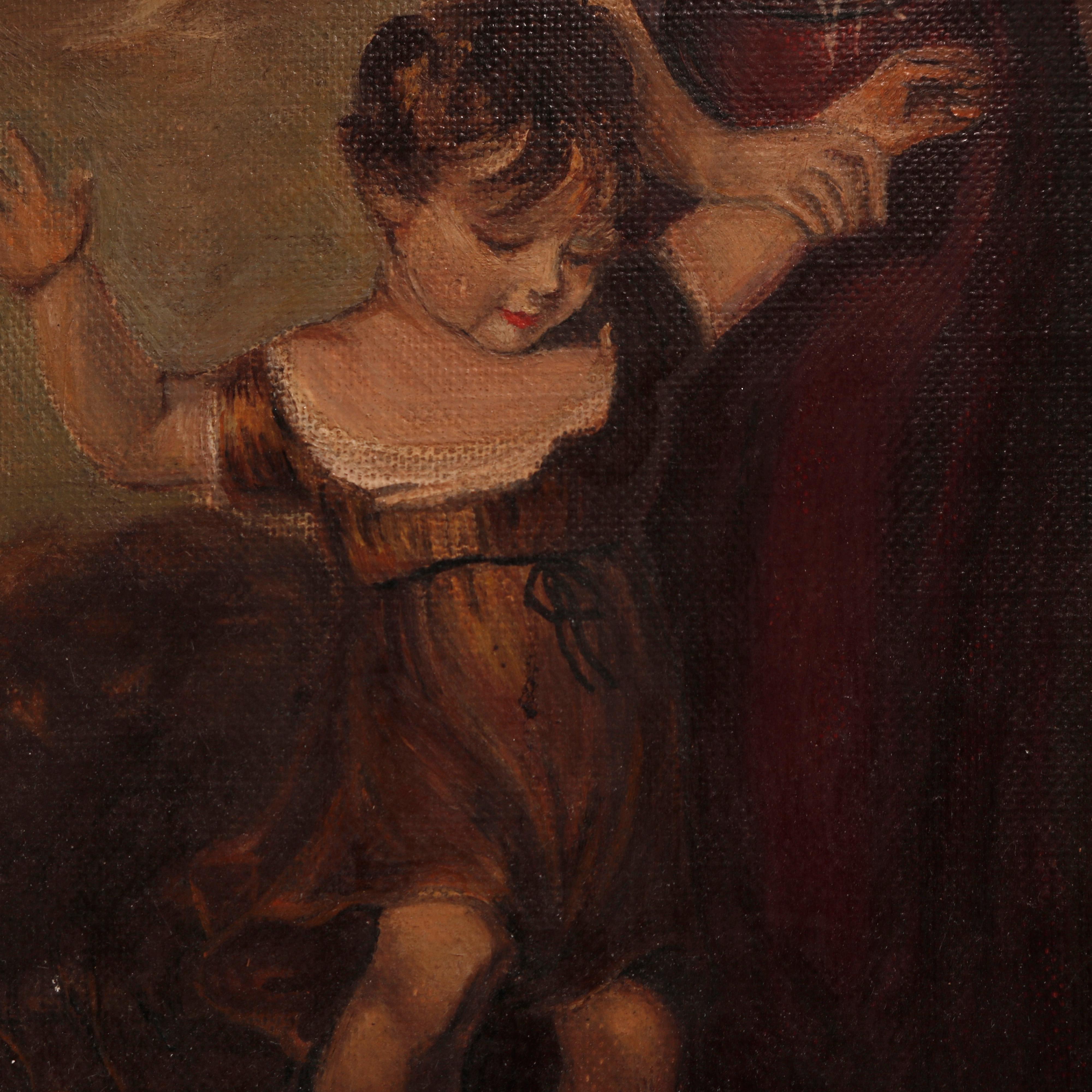 Antique Oil on Board Painting, Genre Scene of Woman & Child, Circa 1900 In Good Condition In Big Flats, NY