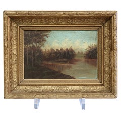 Antique Oil on Board Painting Gilt Framed American Landscape 19th C. 10" x 13"