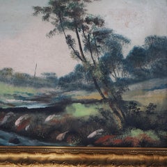 Antique Oil on Board Painting, Landscape with Mill & Water Wheel, Framed, C1900