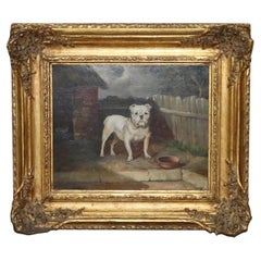 Antique Oil on Board Painting of a Bulldog, Giltwood Framed,  C1890