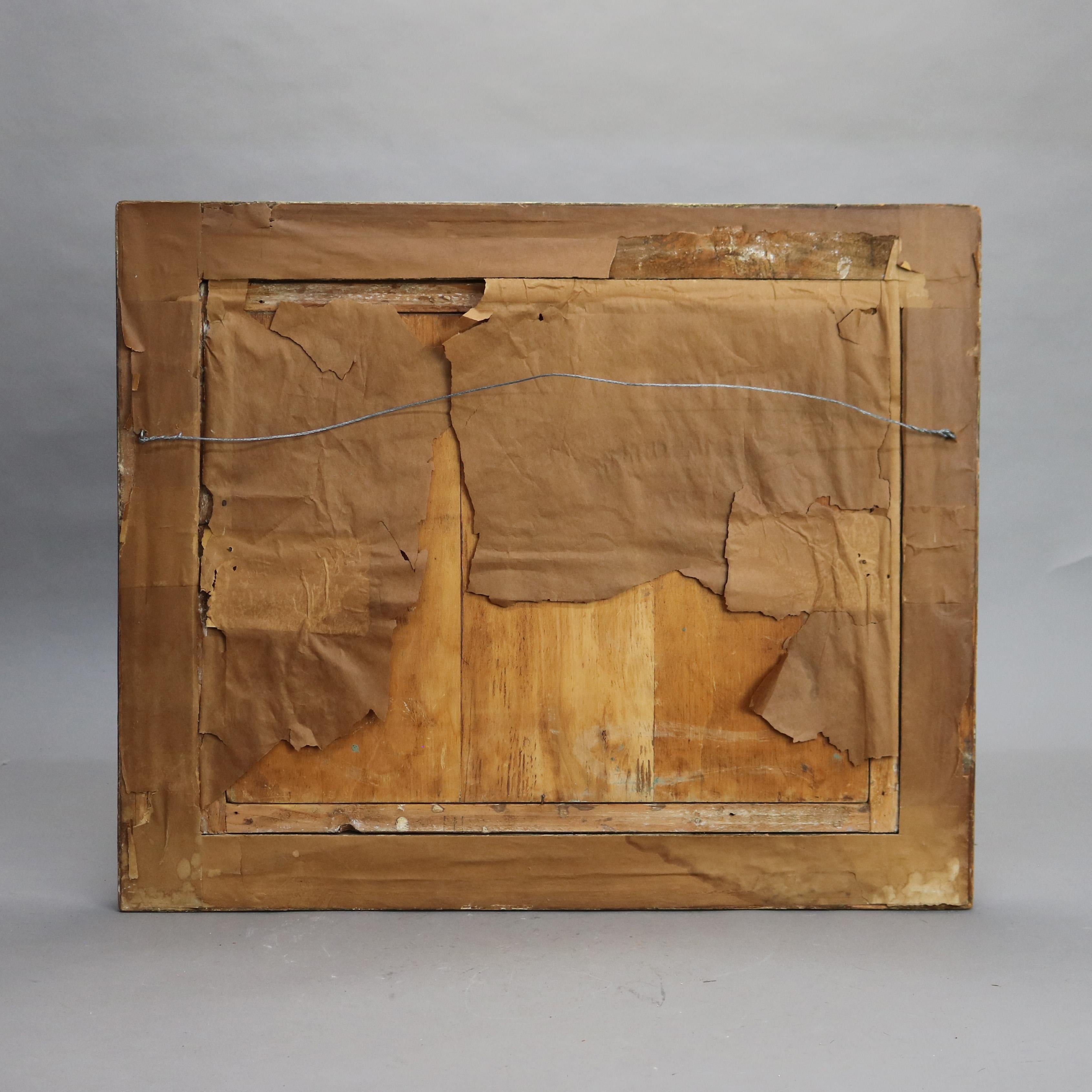 Cuadro antiguo al óleo sobre tabla de un paisaje europeo Firmado y enmarcado C1890 5