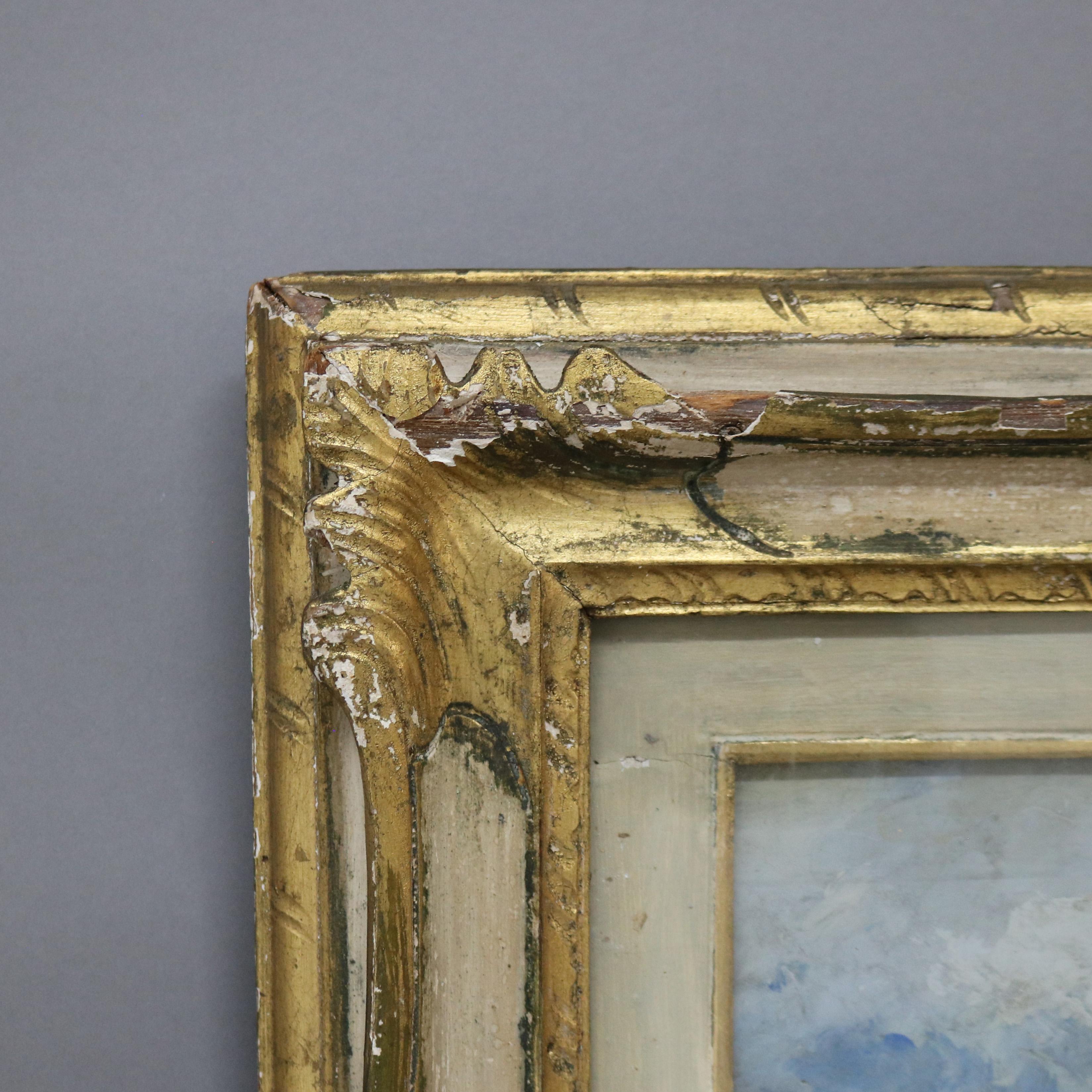 Cuadro antiguo al óleo sobre tabla de un paisaje europeo Firmado y enmarcado C1890 siglo XIX