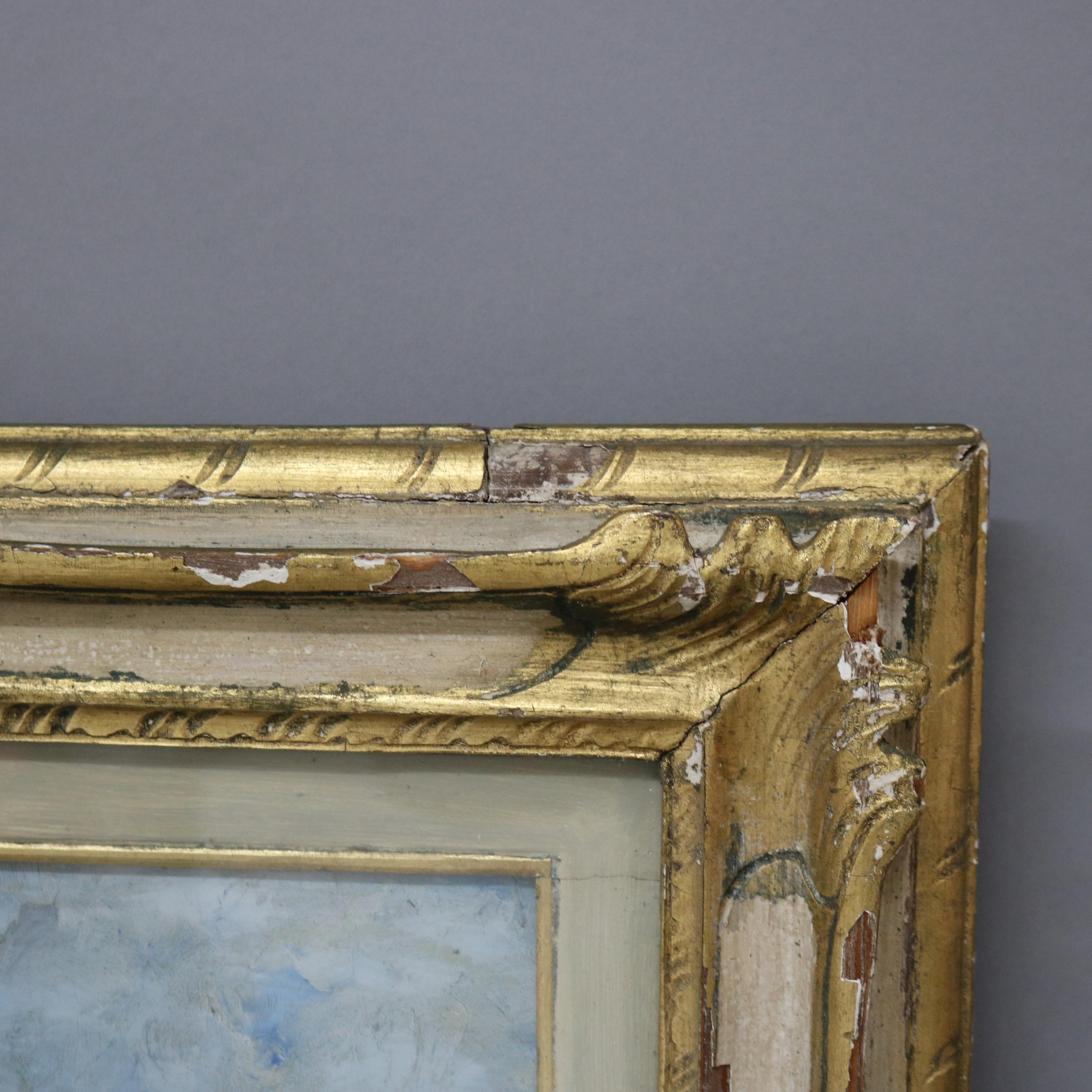 Cuadro antiguo al óleo sobre tabla de un paisaje europeo Firmado y enmarcado C1890 Madera