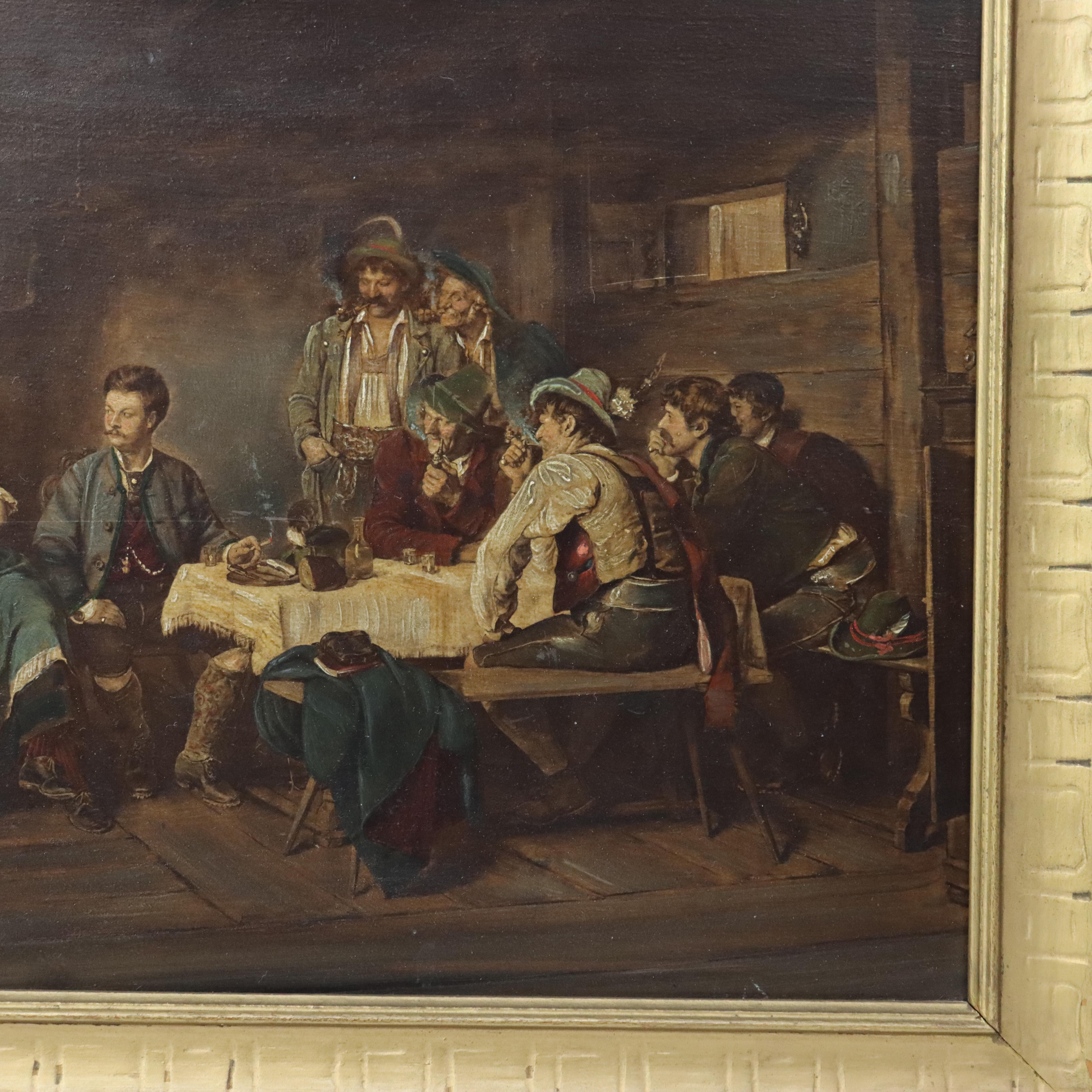 XIXe siècle Peinture ancienne à l'huile sur carton d'une scène de taverne allemande C1880 en vente