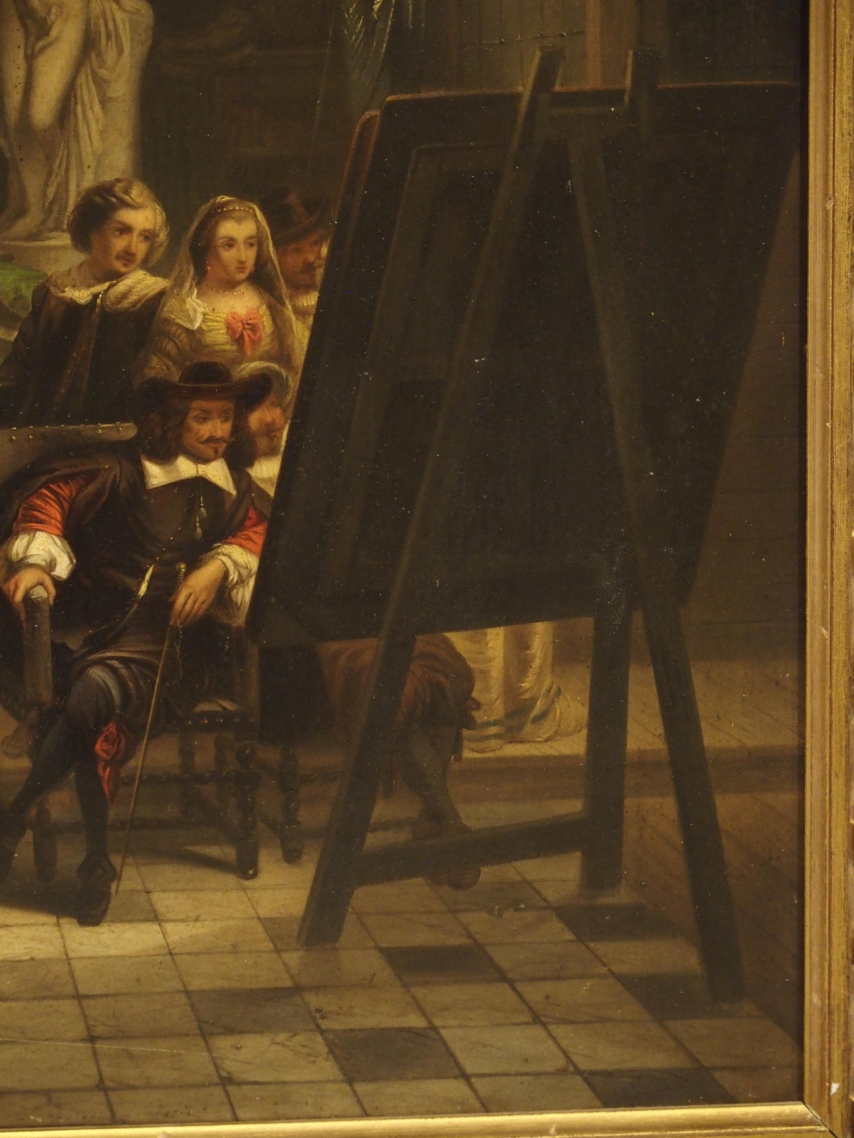 Hand-Painted Antique Oil on Board Painting, “The Mayor of Amsterdam in Rembrandt’s Studio”