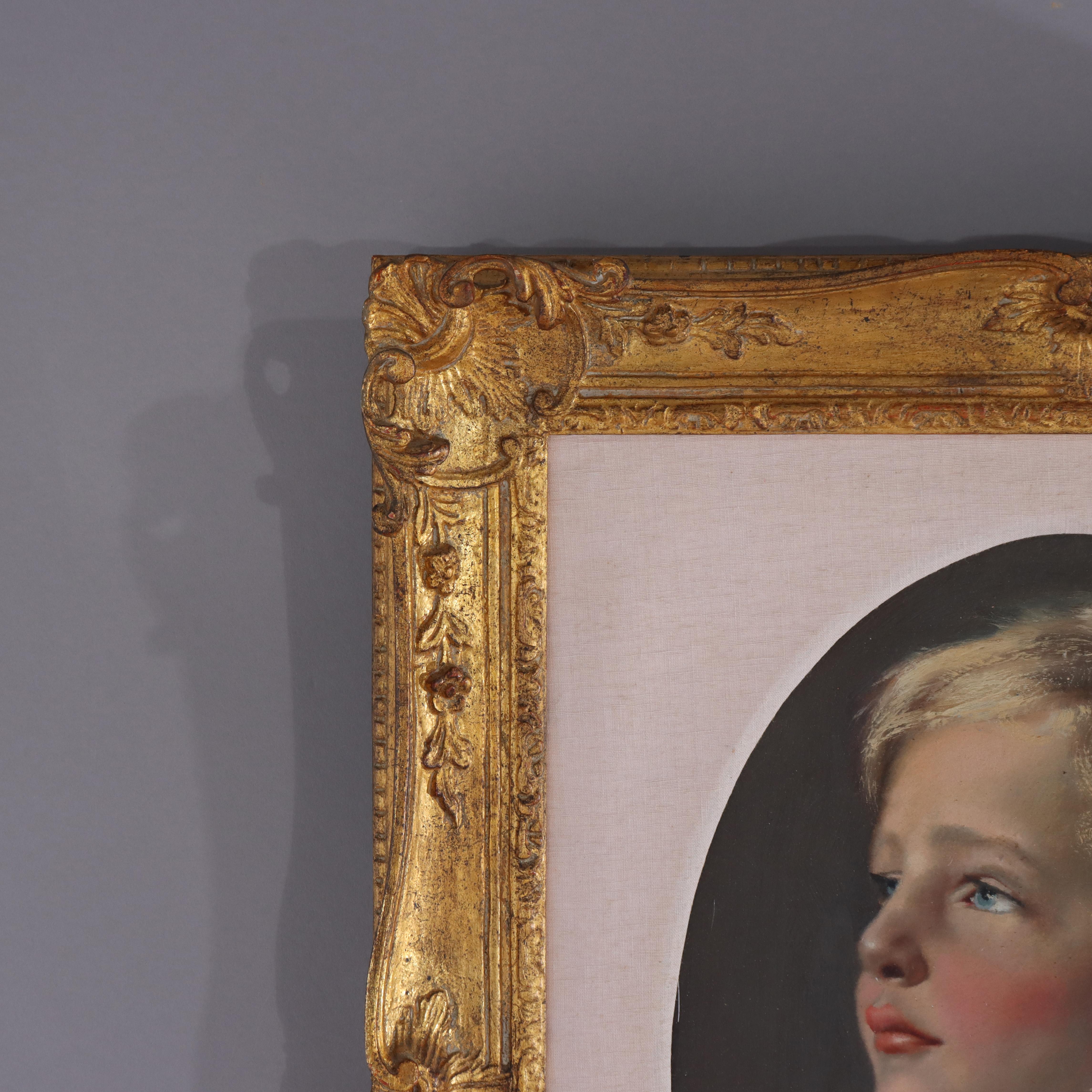 Huile ancienne sur carton Portrait d'une jeune fille signé 19ème siècle Bon état - En vente à Big Flats, NY