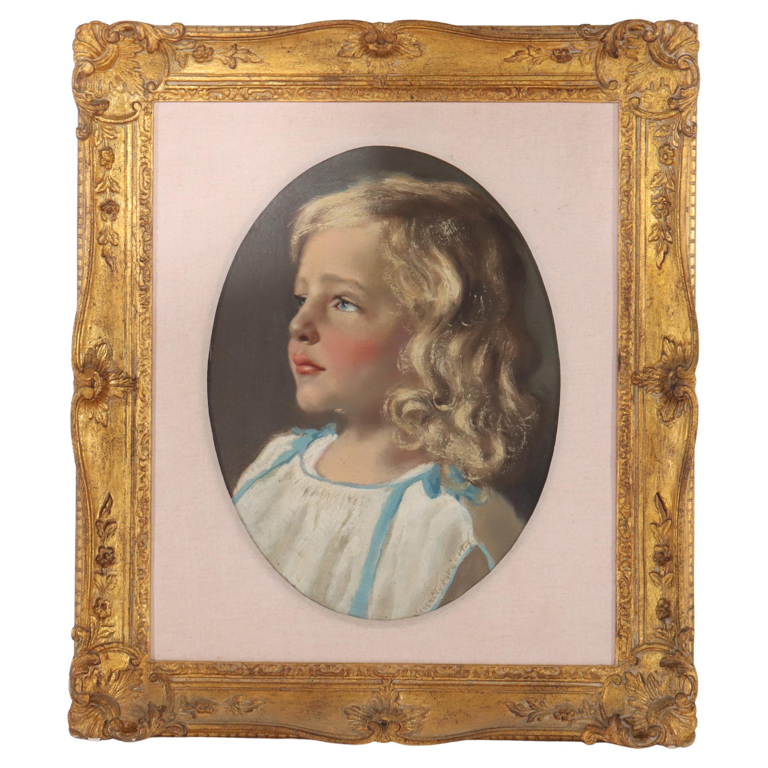 Huile ancienne sur carton Portrait d'une jeune fille signé 19ème siècle