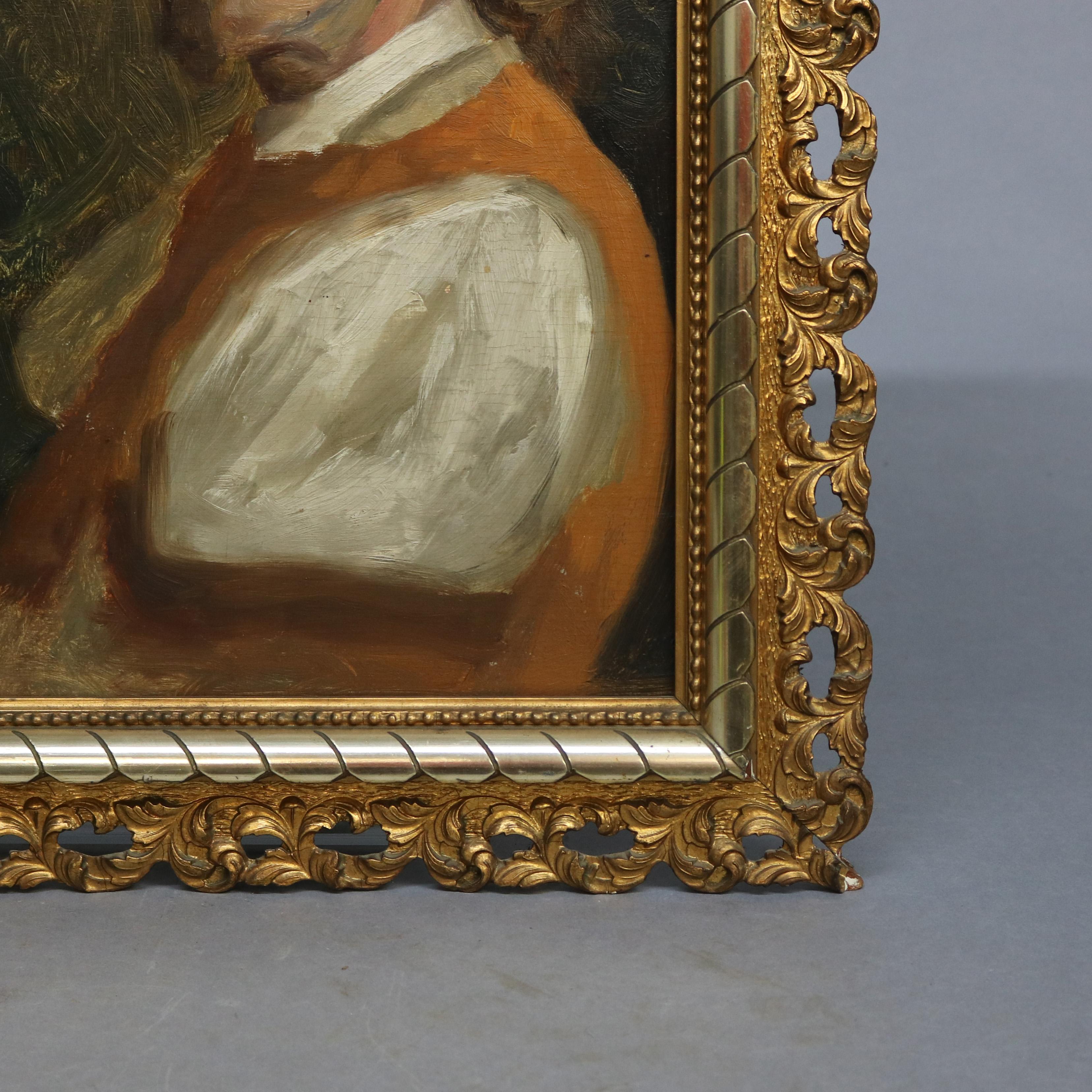 Antique Oil on Board Portrait Painting of a Musketeer Circa 1890 In Good Condition In Big Flats, NY
