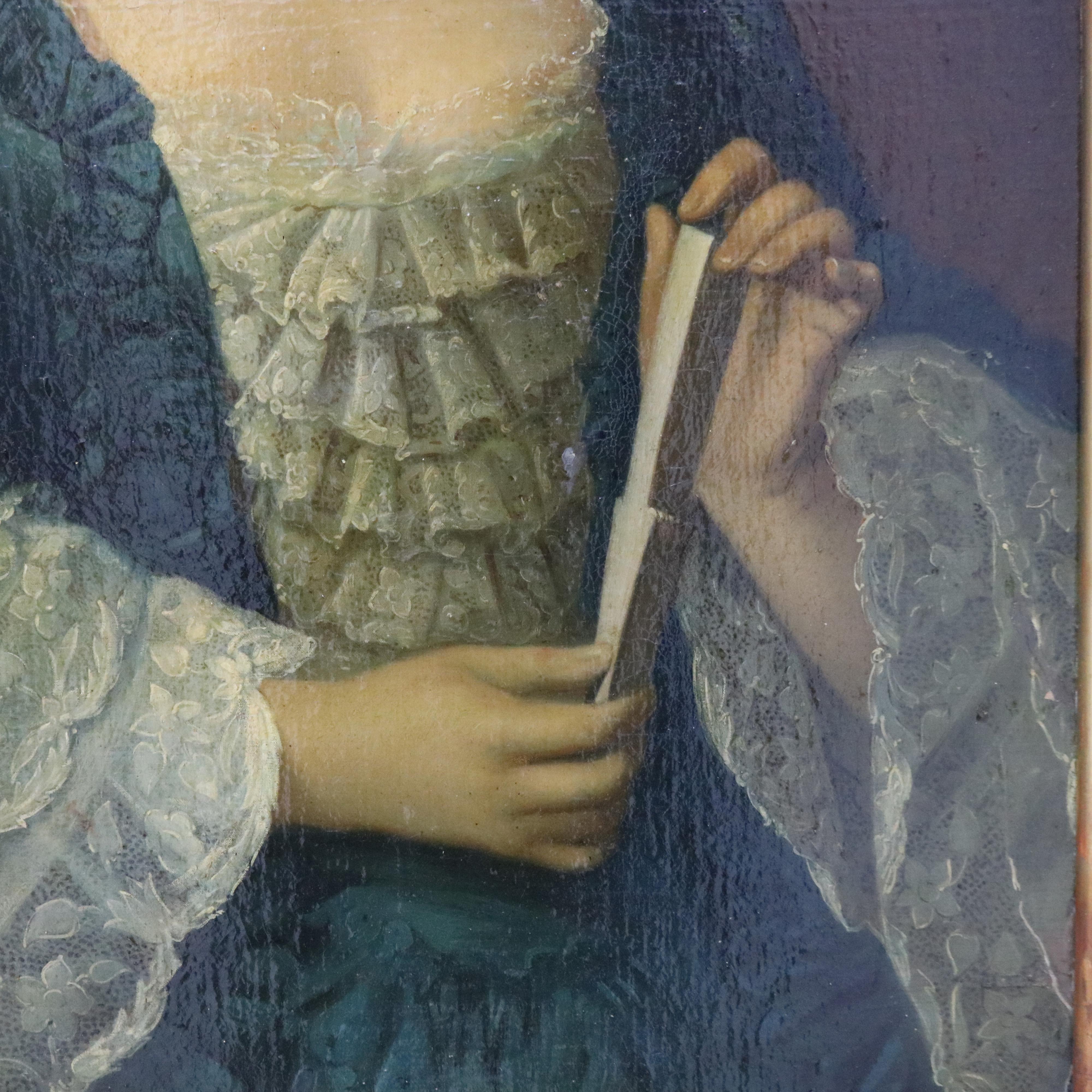Hand-Painted Antique Oil on Board Portrait Painting of a Noble Woman, Giltwood Framed, C1880 For Sale