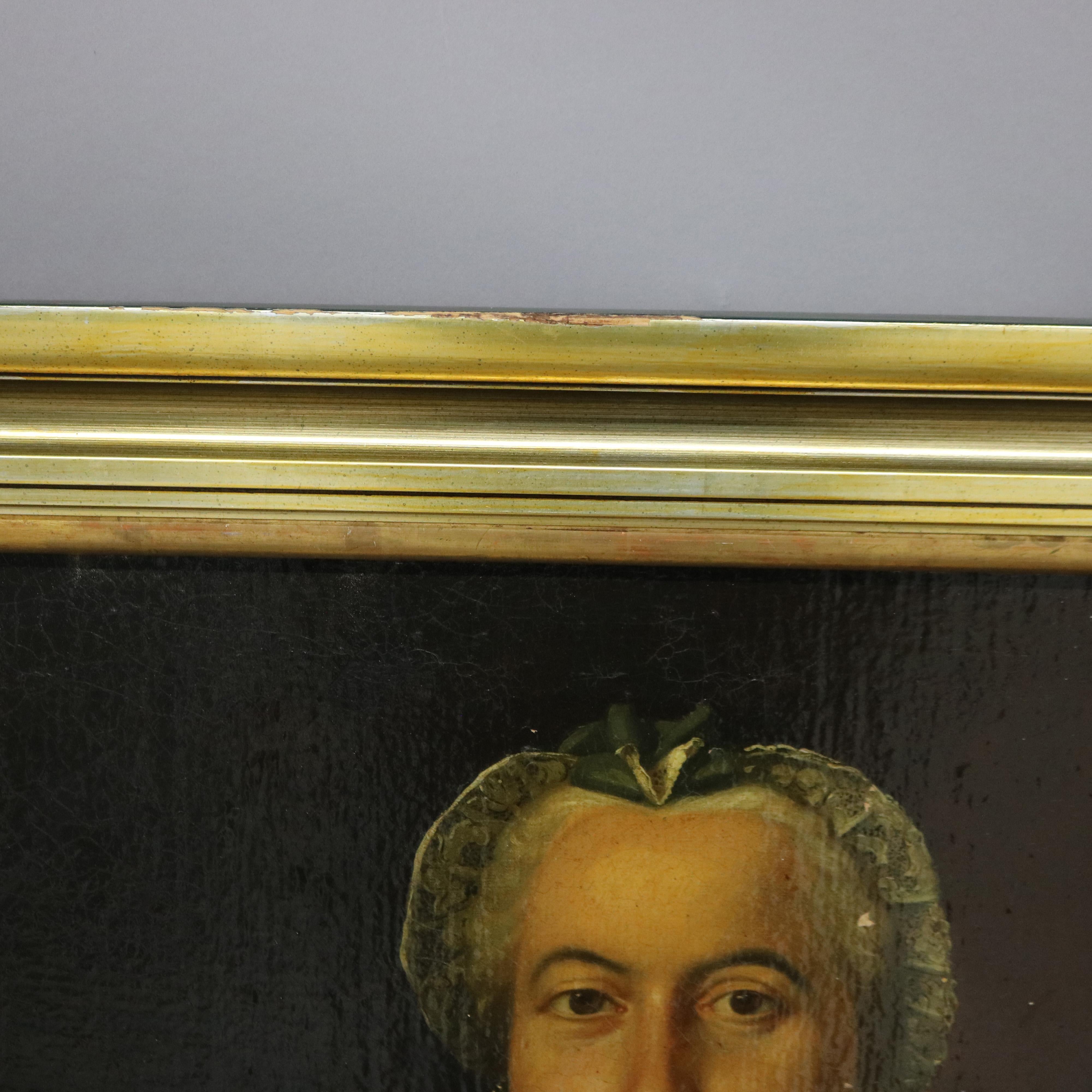 19th Century Antique Oil on Board Portrait Painting of a Noble Woman, Giltwood Framed, C1880 For Sale