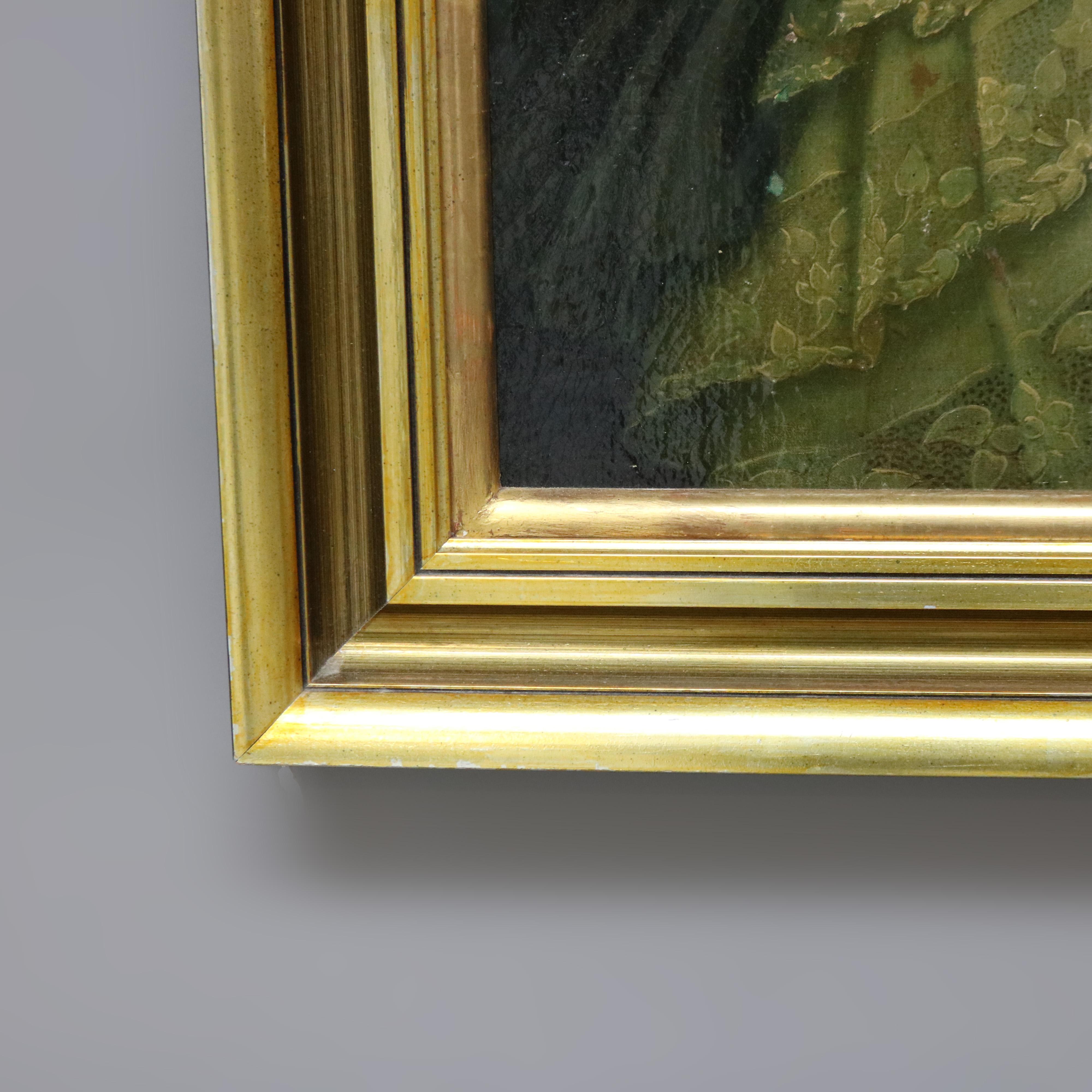 Wood Antique Oil on Board Portrait Painting of a Noble Woman, Giltwood Framed, C1880 For Sale