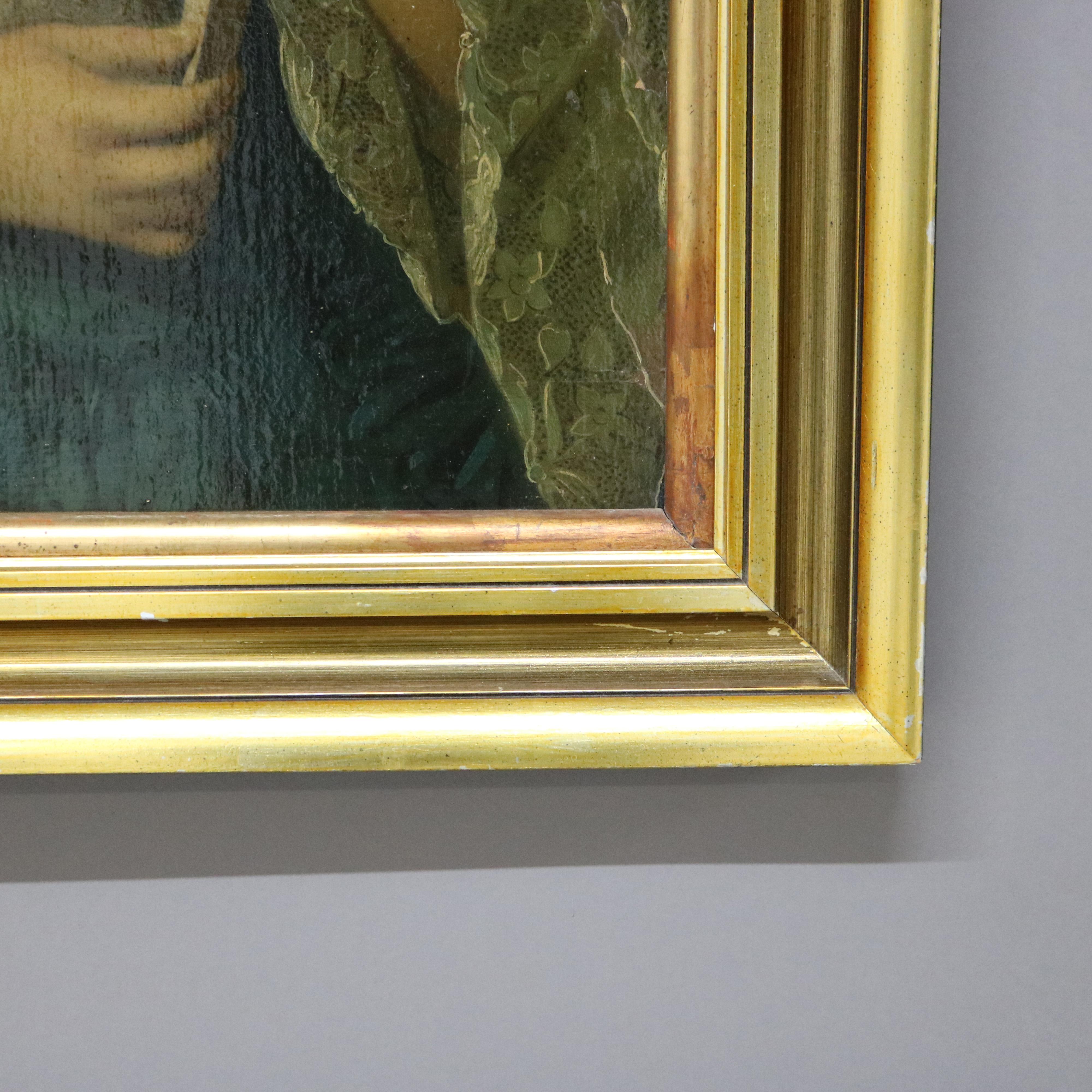 Antique Oil on Board Portrait Painting of a Noble Woman, Giltwood Framed, C1880 For Sale 1