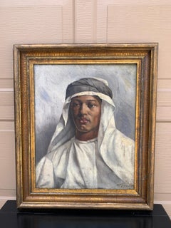 Antico dipinto a olio su tavola raffigurante un giovane sceicco, fine XIX secolo