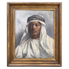Antique Oil on Board Portrait Painting of a Young Sheikh, late 19th Century
