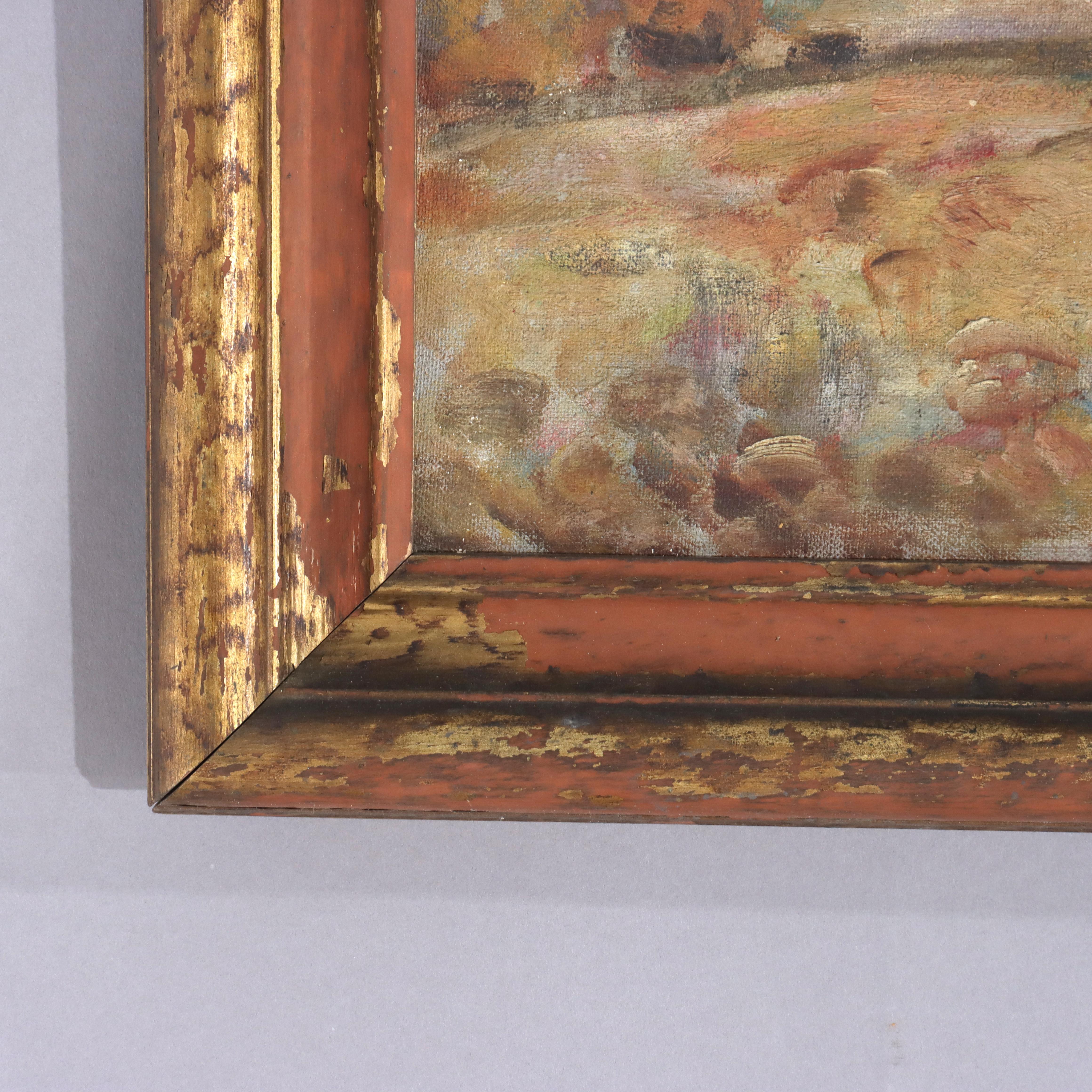 Antique Oil On Board Scenic NY Finger Lakes Fall Landscape By FA Barney 20thC For Sale 1