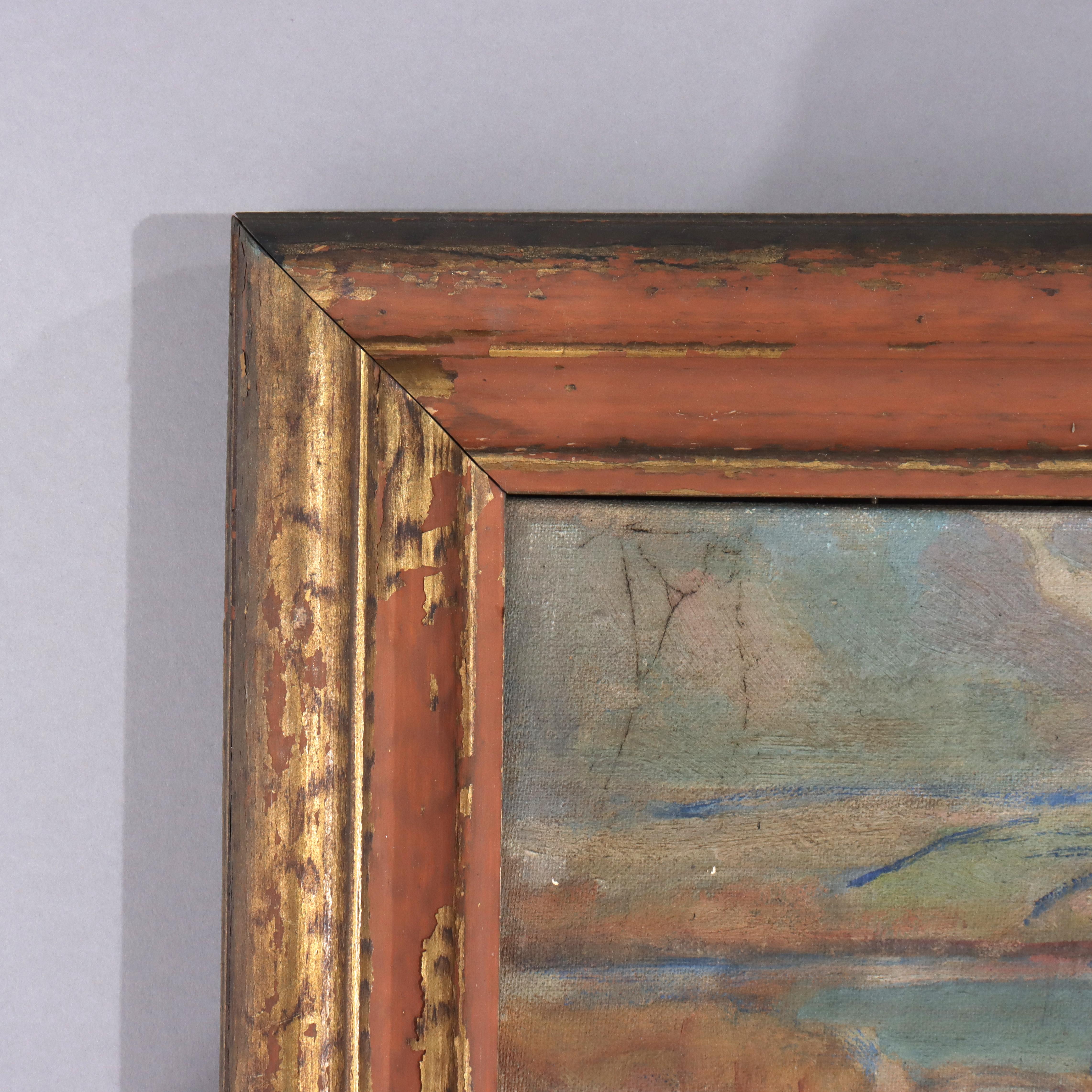 Antique Oil On Board Scenic NY Finger Lakes Fall Landscape By FA Barney 20thC For Sale 2