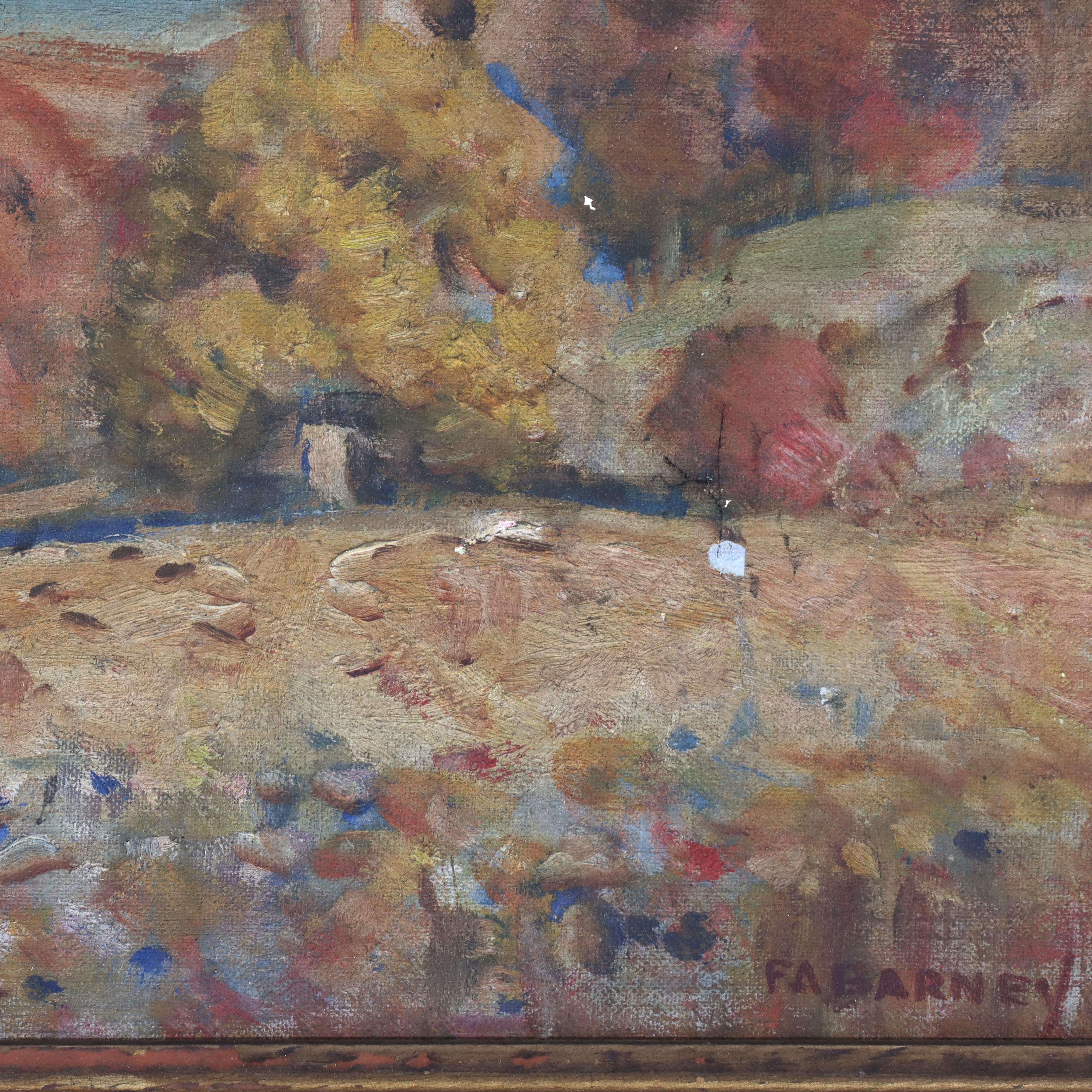 Antique Oil On Board Scenic NY Finger Lakes Fall Landscape By FA Barney 20thC For Sale 5