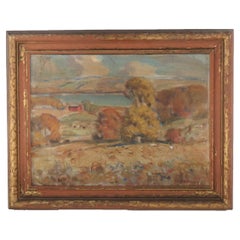 Antico olio su tavola con paesaggio autunnale dei laghi Finger Lakes di FA Barney del XX secolo