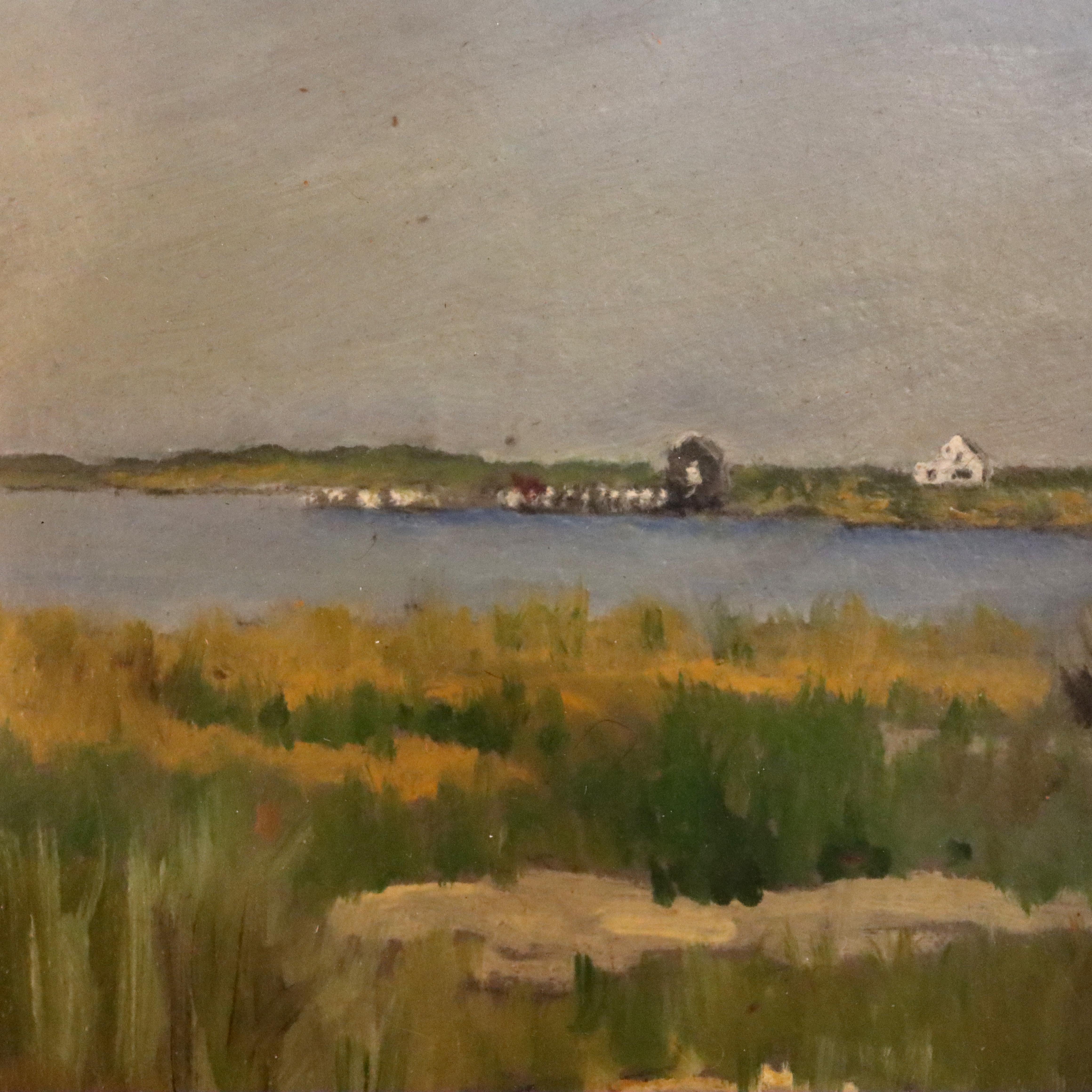 Antike Öl auf Brett Seelandschaft unsigniert C1930 (20. Jahrhundert) im Angebot