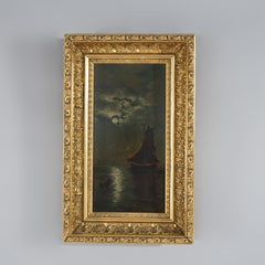 Antique Oil On Board Seascape with Ship
