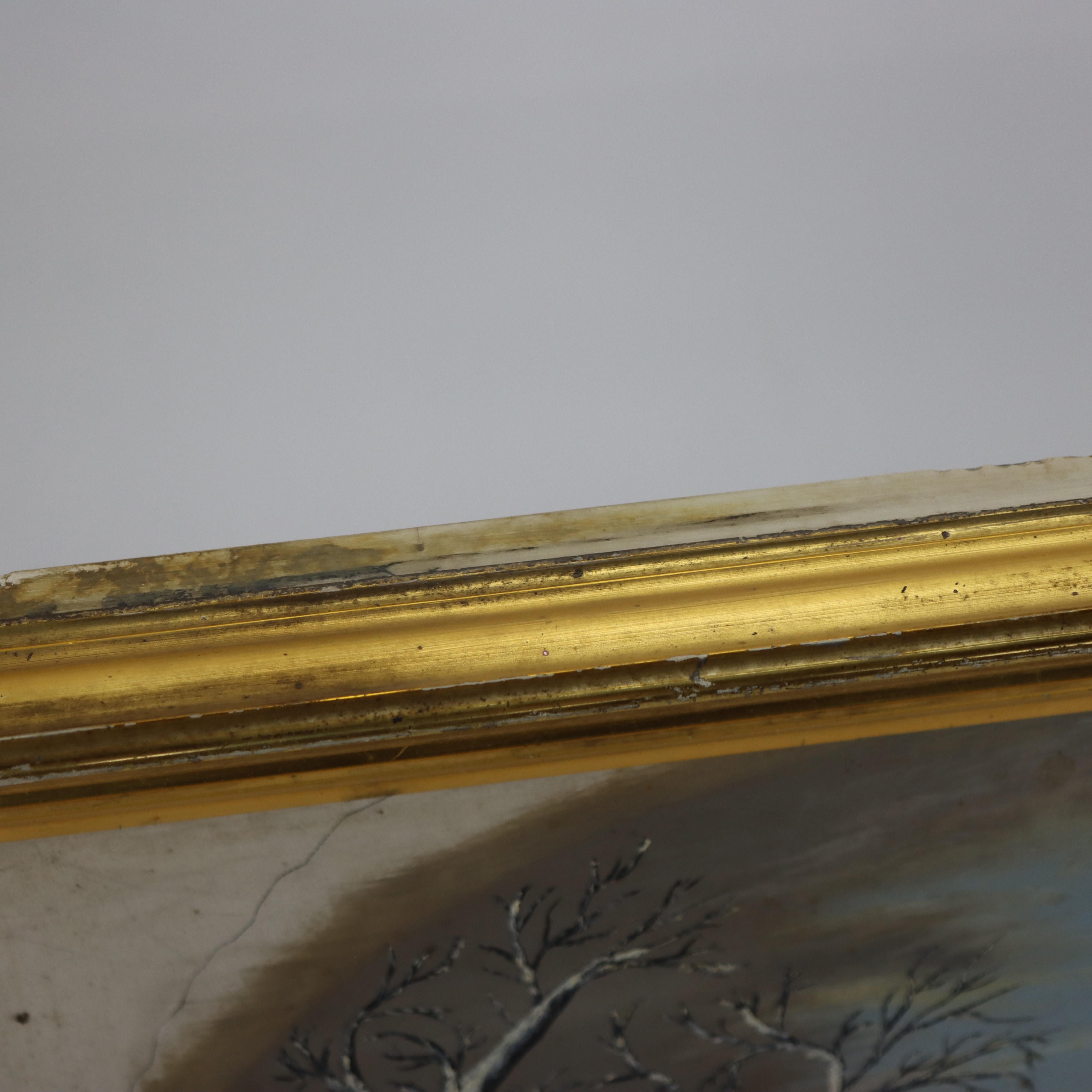 Antique Oil On Board Winter Landscape In First Finish Frame c1870 im Angebot 6