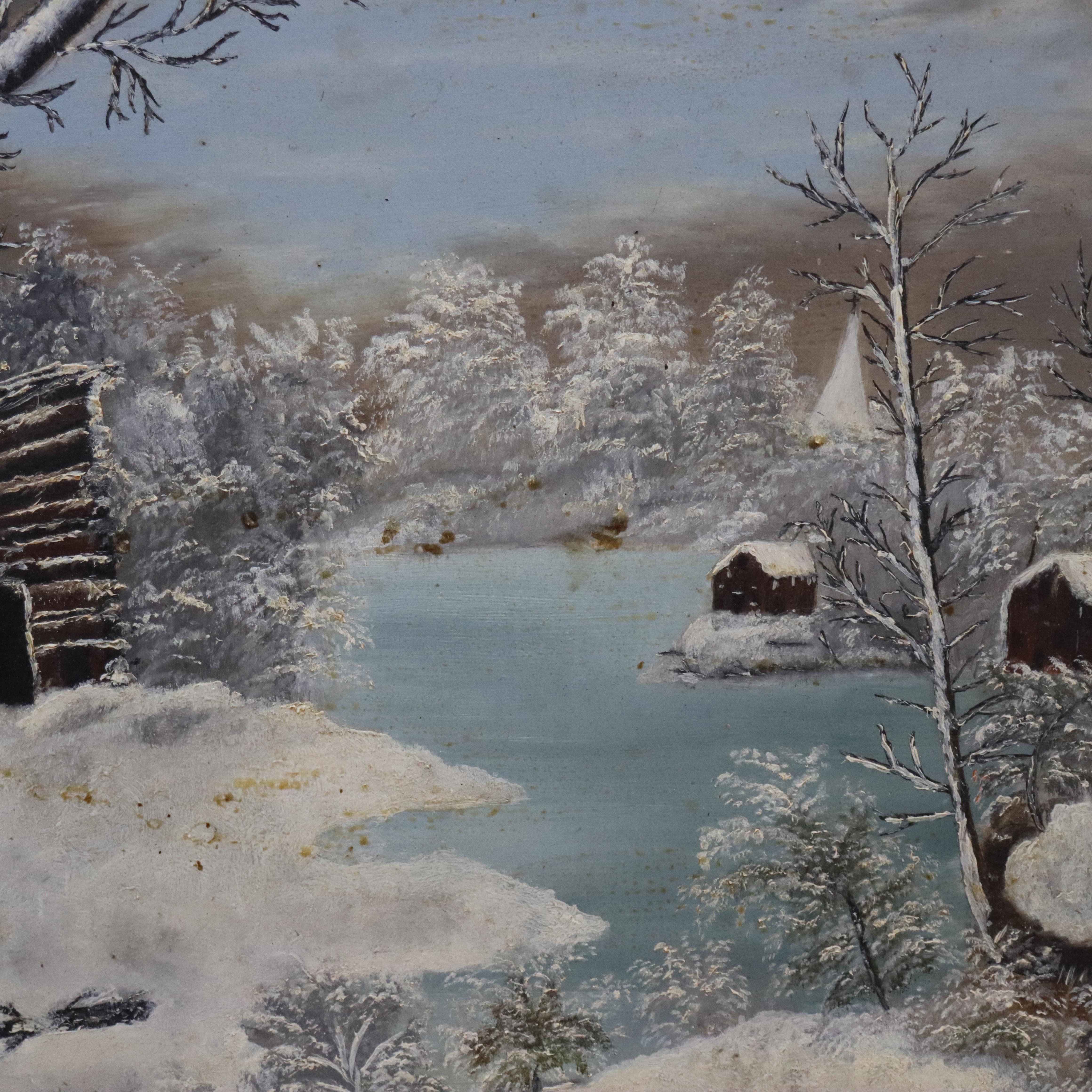 Antique Oil On Board Winter Landscape With First Finish Frame Unsigned C1870

Measures - 17