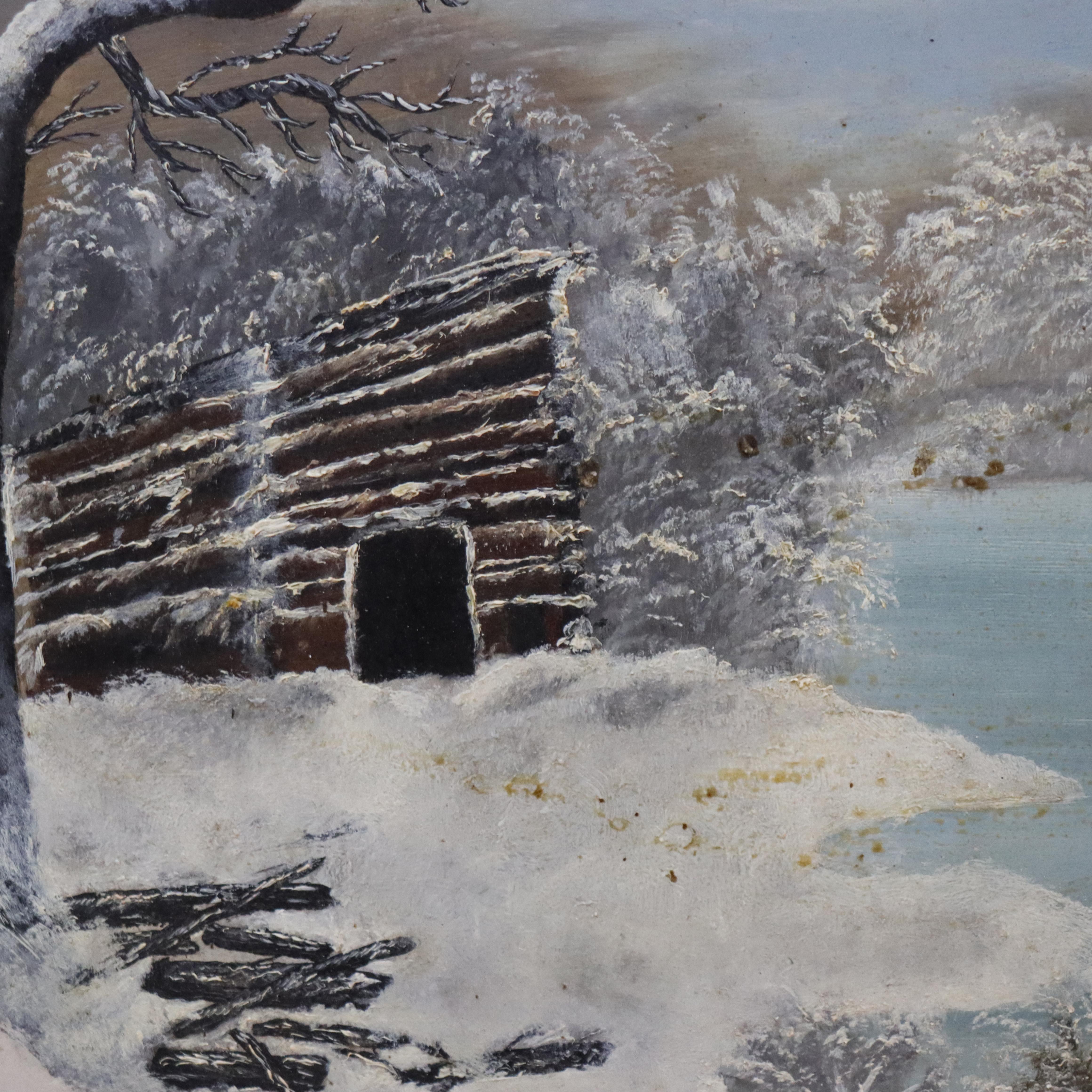 Antique Oil On Board Winter Landscape In First Finish Frame c1870 (19. Jahrhundert) im Angebot