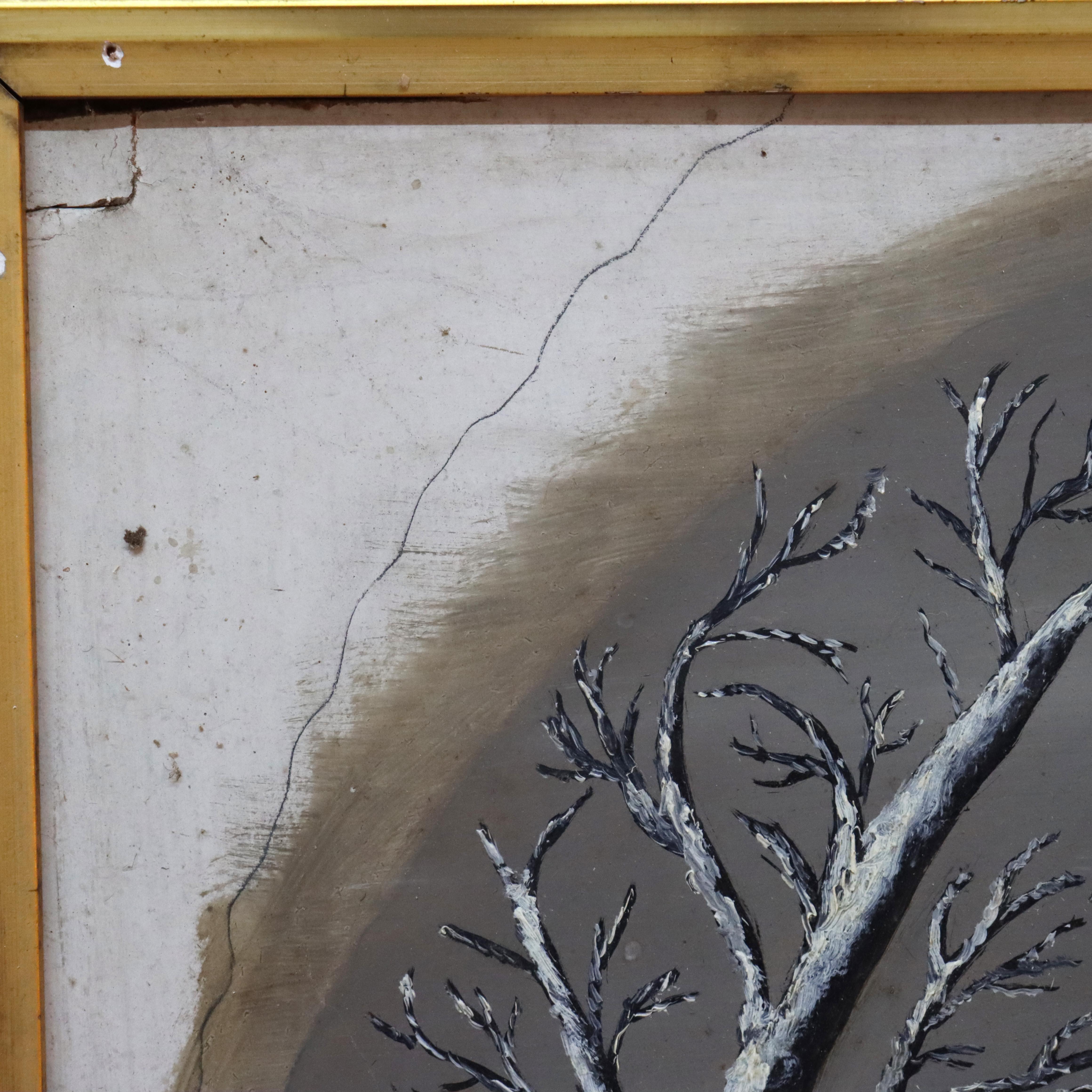 Antique Oil On Board Winter Landscape In First Finish Frame c1870 im Angebot 2