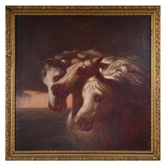 Antique Oil on Canvas, 3 White Horses, After Rosa Bonheur