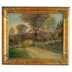 Antique Oil on Canvas Autumn Landscape Painting In Gilt Frame Signed Taagerup Antique Oil on Canvas Autumn Landscape Painting In Gilt Frame Signed Taagerup