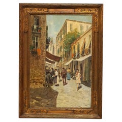 Antique Oil on Canvas Cityscape Painting Signed Paulino C1920