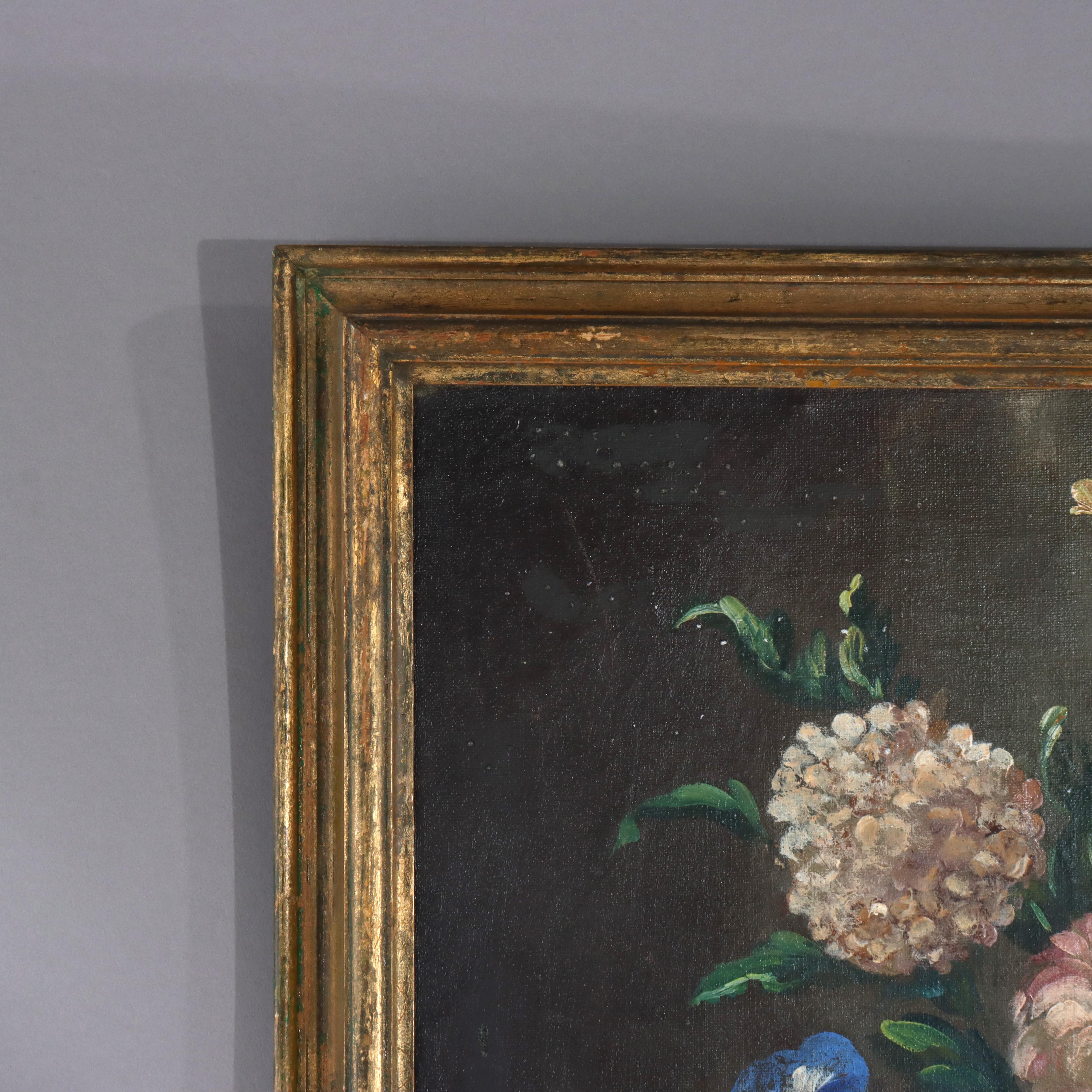 Antikes Öl auf Leinwand Kontinentales Blumenstillleben, gerahmt, um 1910 im Zustand „Gut“ im Angebot in Big Flats, NY