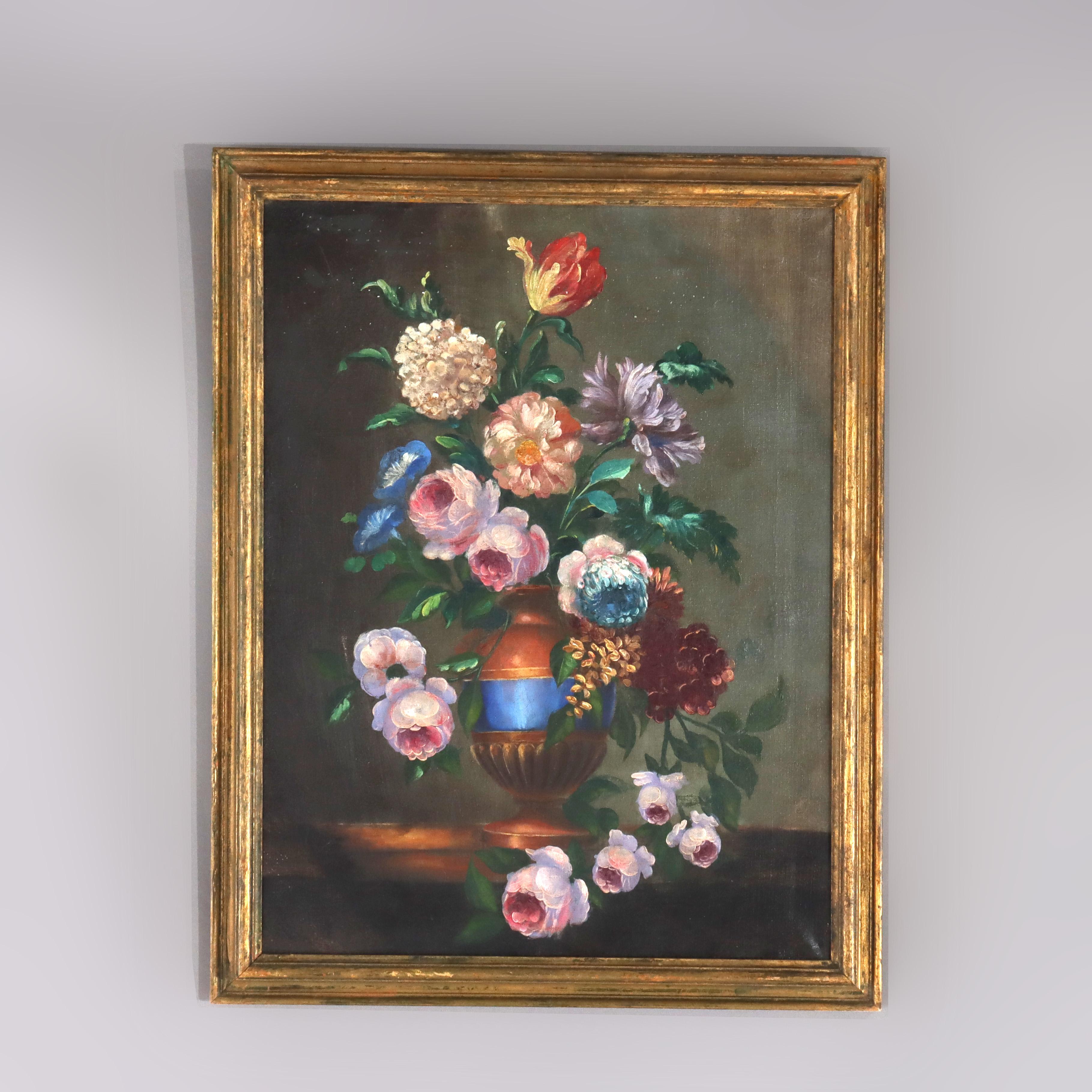 Antikes Öl auf Leinwand Kontinentales Blumenstillleben, gerahmt, um 1910 im Angebot 1