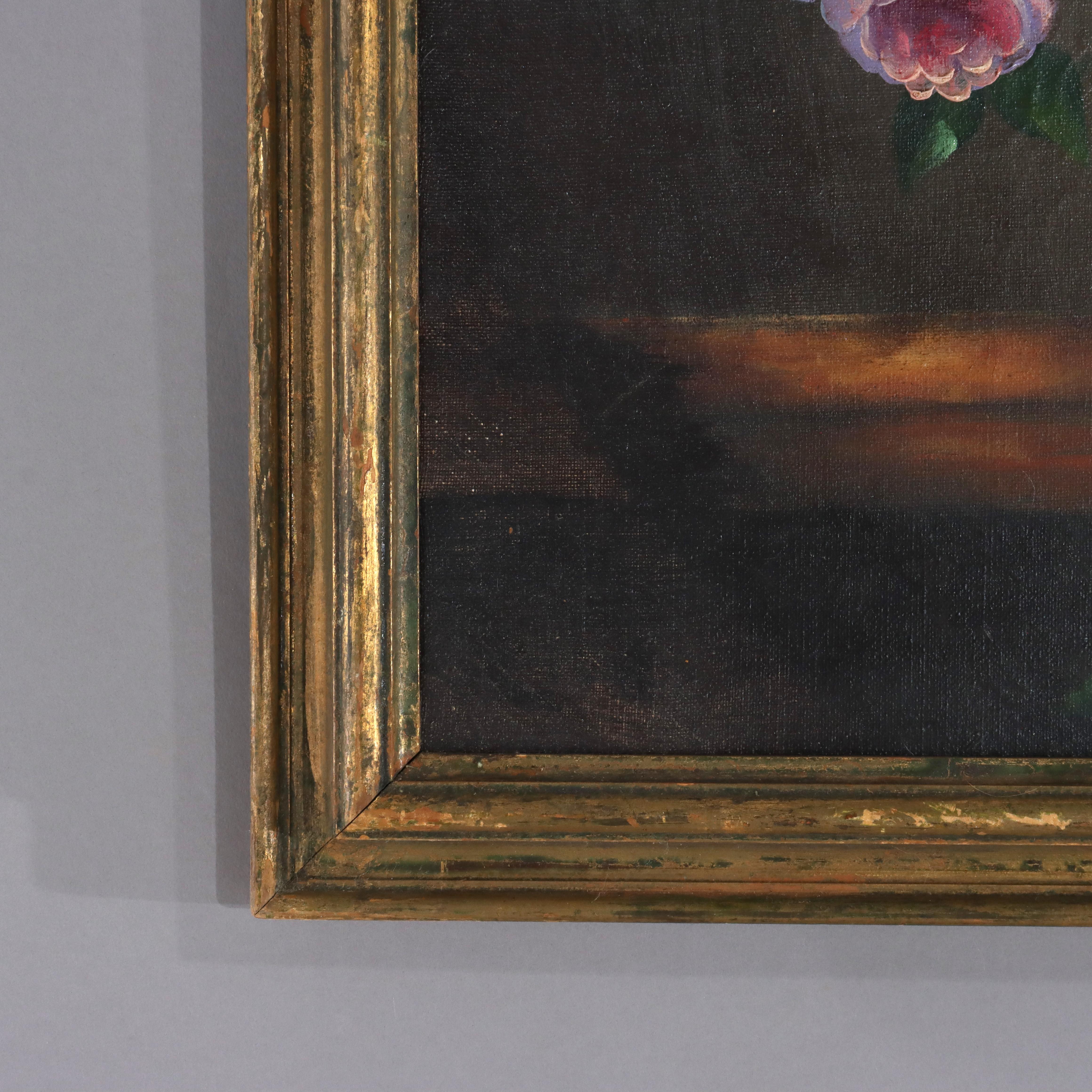 Antikes Öl auf Leinwand Kontinentales Blumenstillleben, gerahmt, um 1910 im Angebot 2