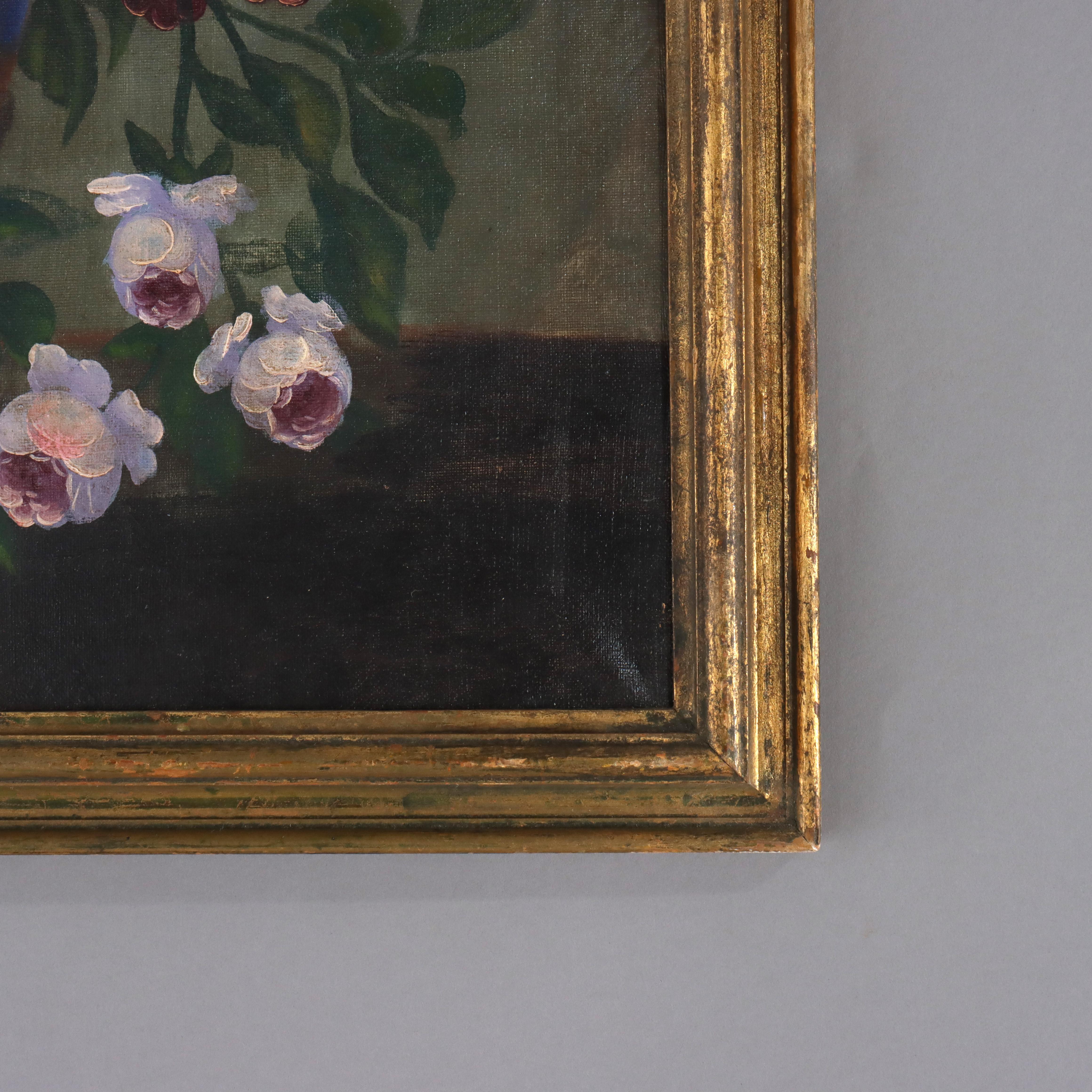 Antikes Öl auf Leinwand Kontinentales Blumenstillleben, gerahmt, um 1910 im Angebot 3