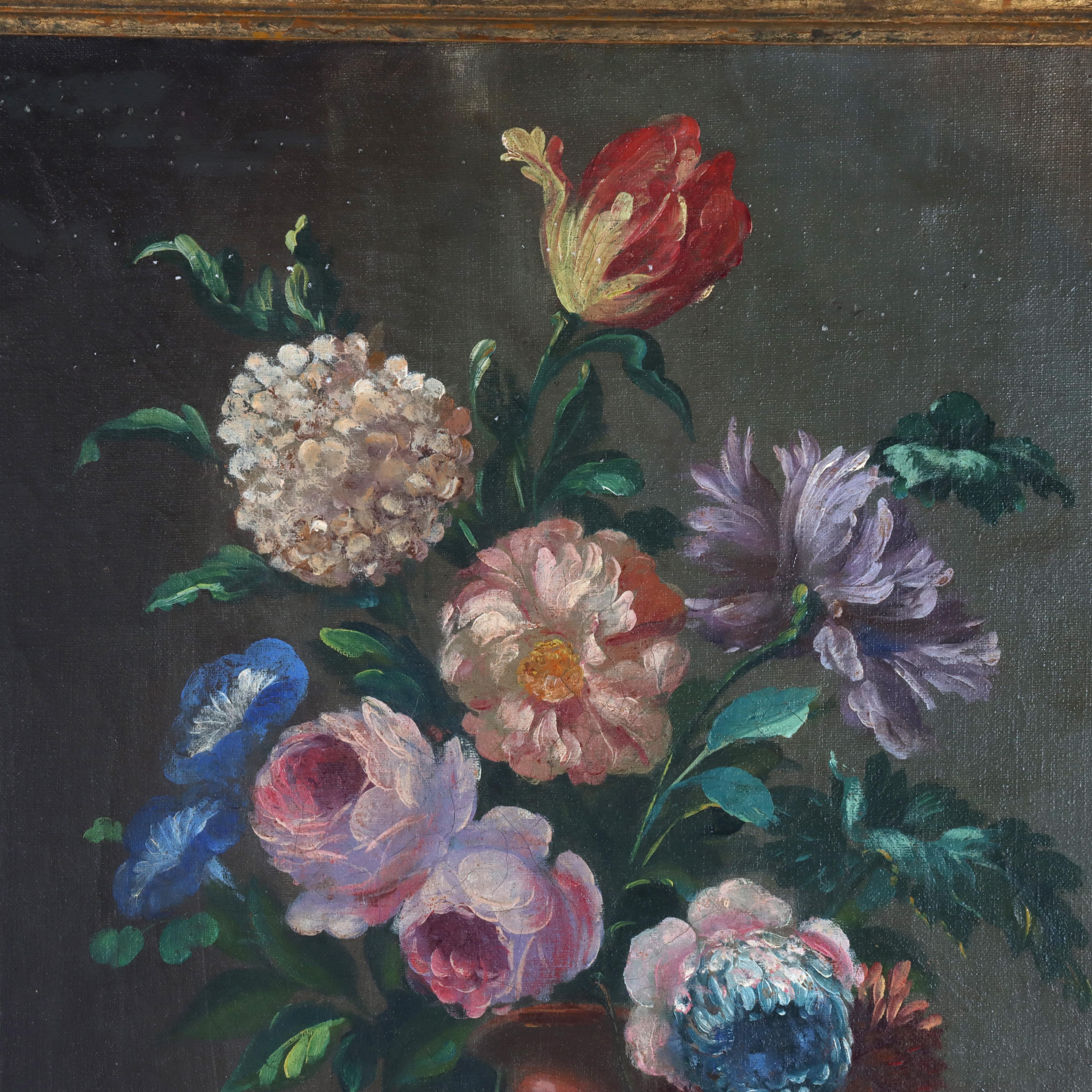 Antikes Öl auf Leinwand Kontinentales Blumenstillleben, gerahmt, um 1910 im Angebot 4