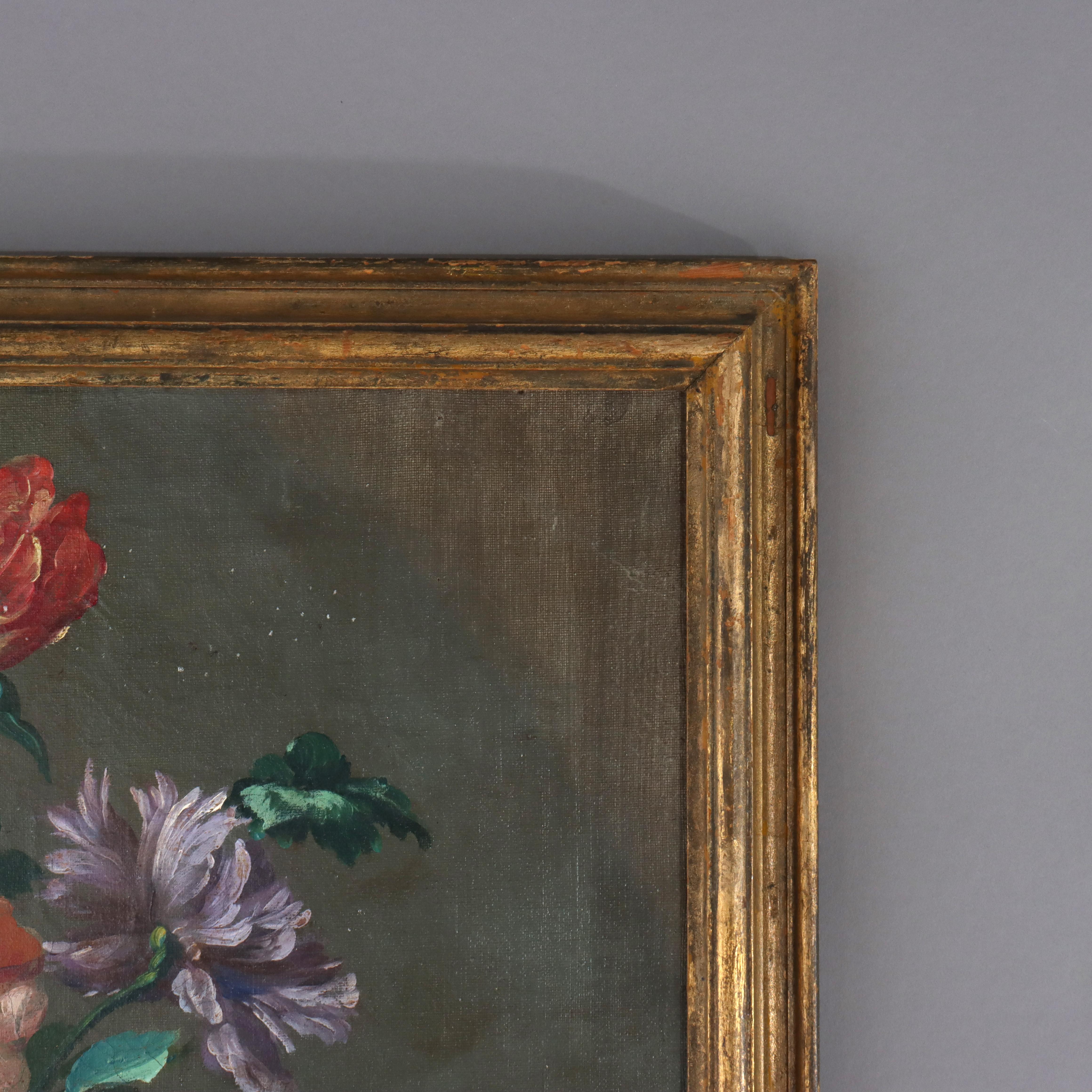 Antikes Öl auf Leinwand Kontinentales Blumenstillleben, gerahmt, um 1910 im Angebot 5