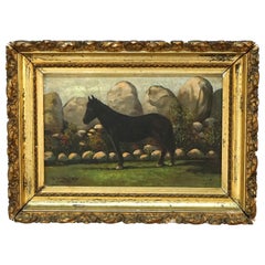 Antique Oil on Canvas Equine Portrait Painting of a Horse, Artist Signed, C1900