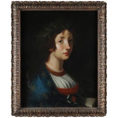 Antique Oil on Canvas European Portrait Painting of Baroness, Early 19th Century