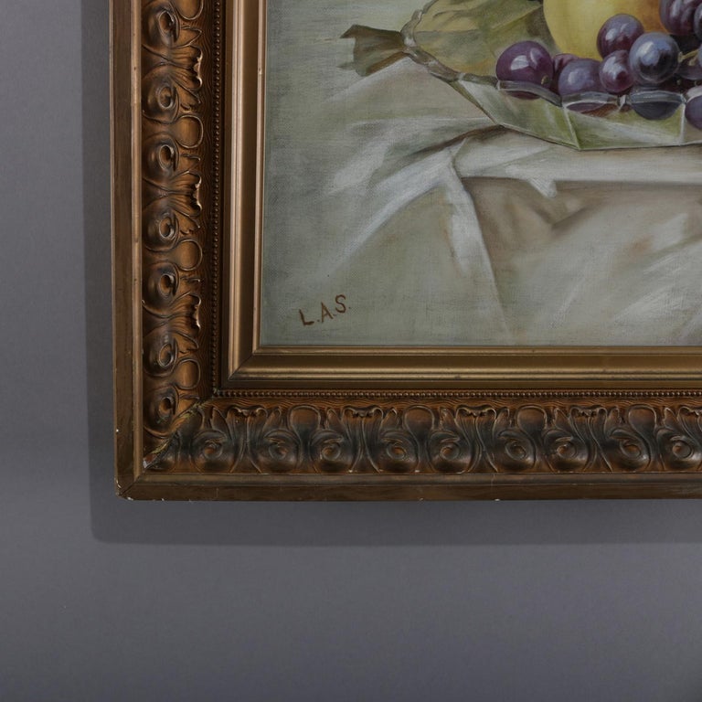 Antique Oil on Canvas Floral Rose and Fruit Still Life Painting Signed ...