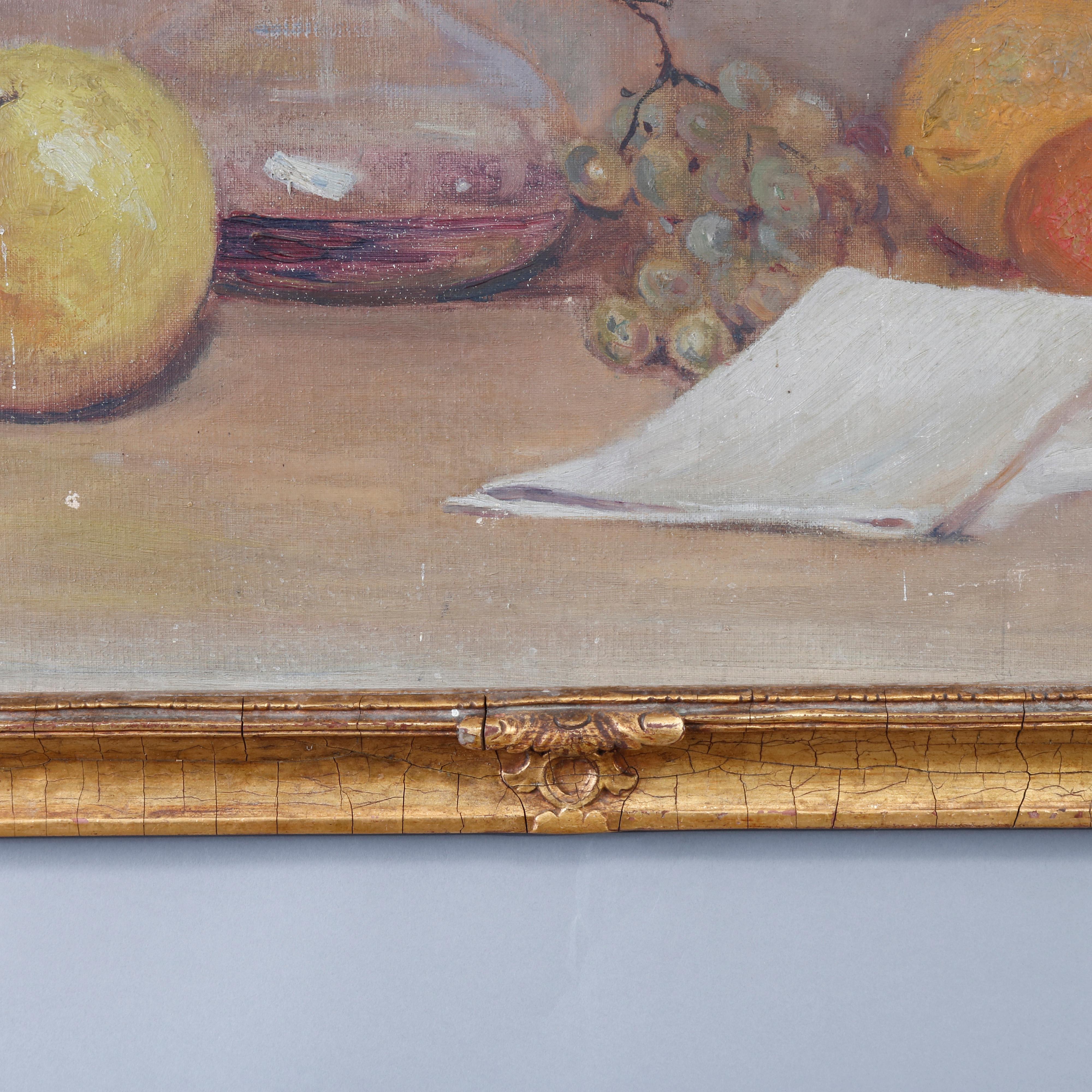 Antique Oil on Canvas Fruit Still Life by Dora Reese, Giltwood Framed, 19th C 3