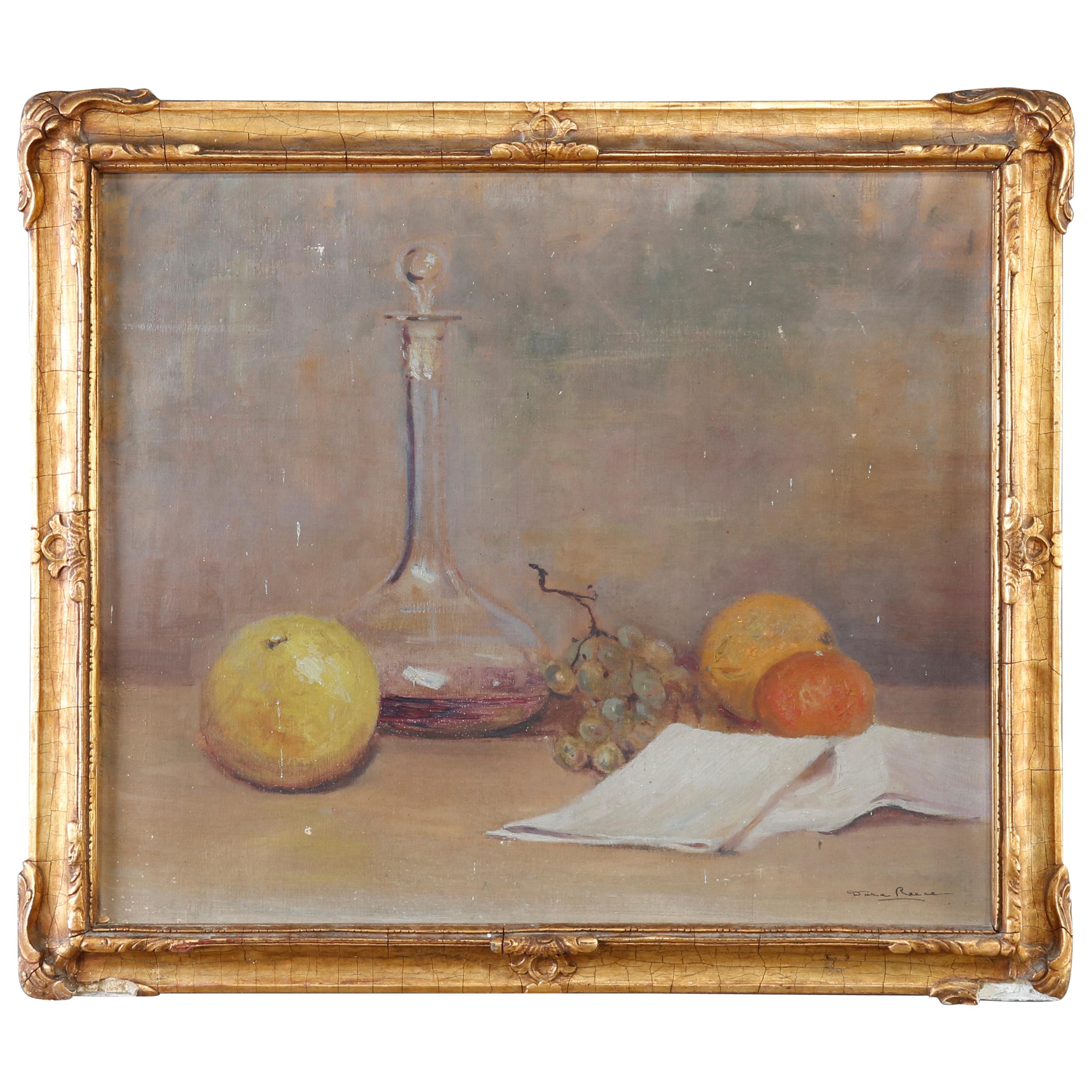 Antique Oil on Canvas Fruit Still Life by Dora Reese, Giltwood Framed, 19th C