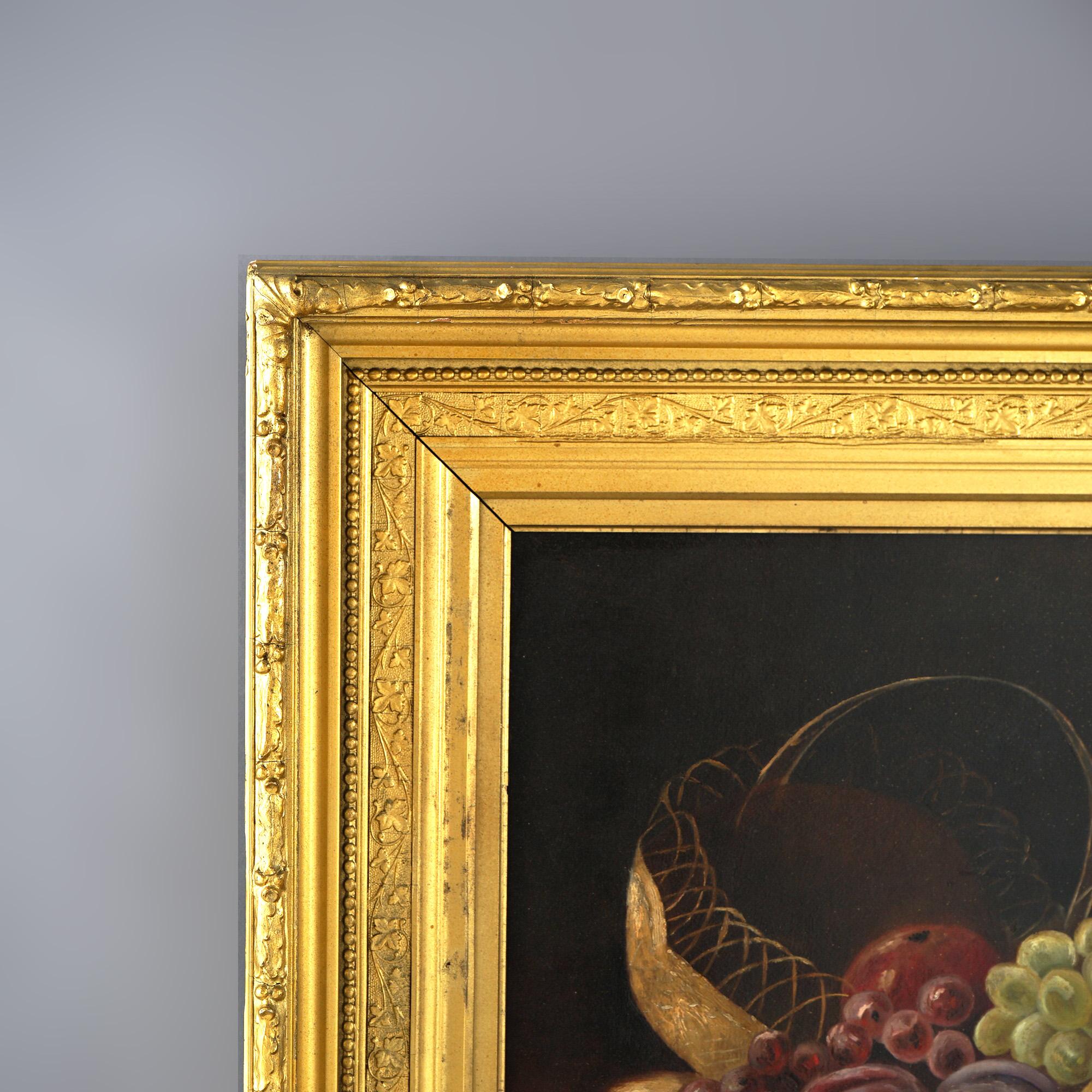 Hand-Painted Antique Oil On Canvas Fruit Still Life Signed by H.S. Blackburne C1880 For Sale